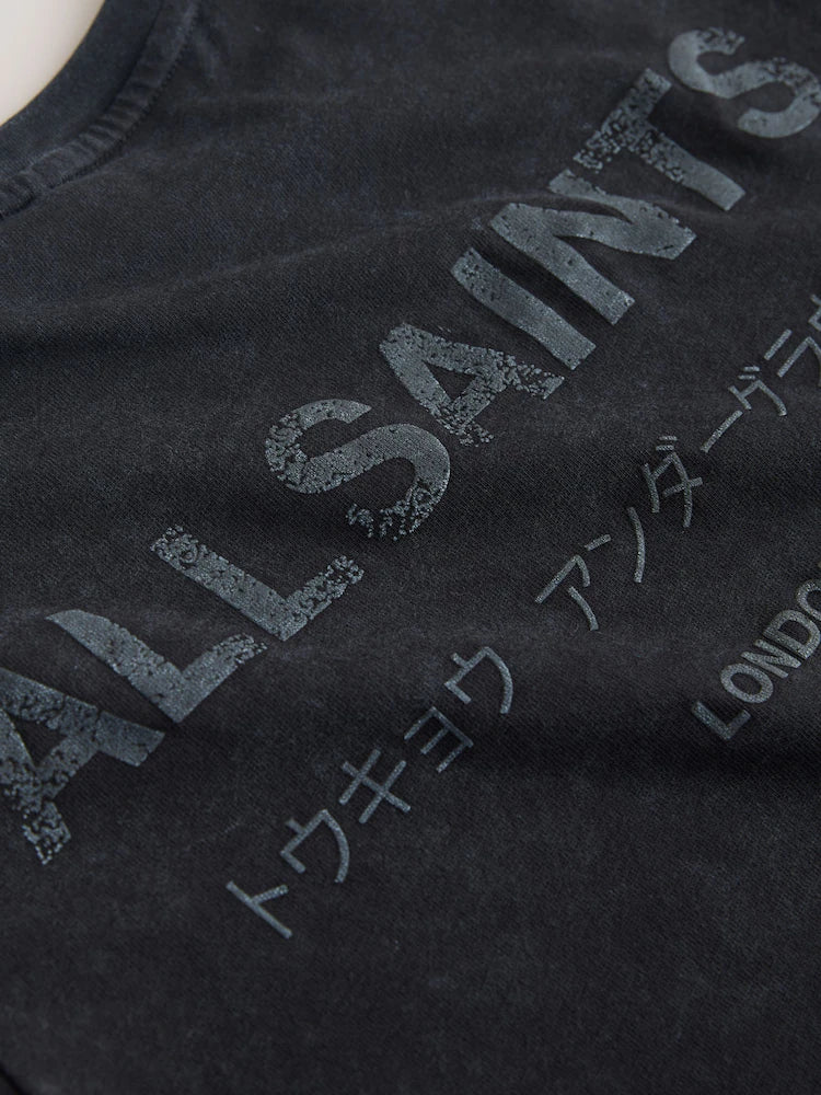 smALLSAINTS Washed Black Distressed Oversized Underground Crew Neck Cotton T-Shirt