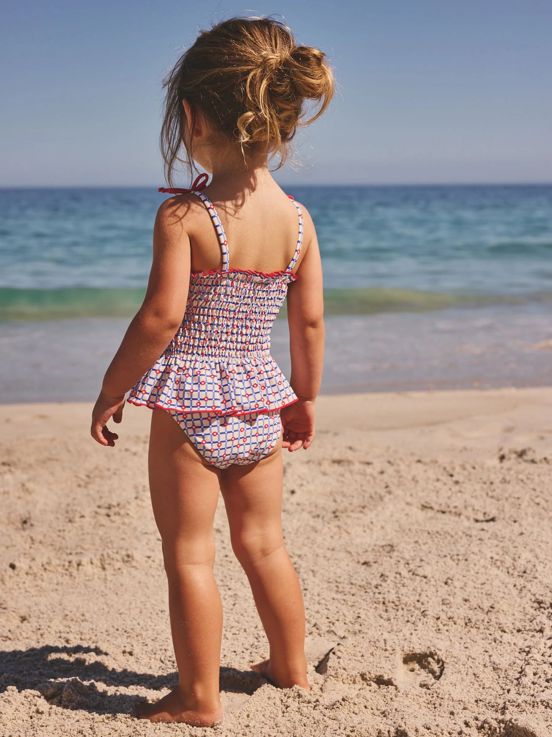 Red/Blue Check Shirred Swimsuit (3mths-10yrs)