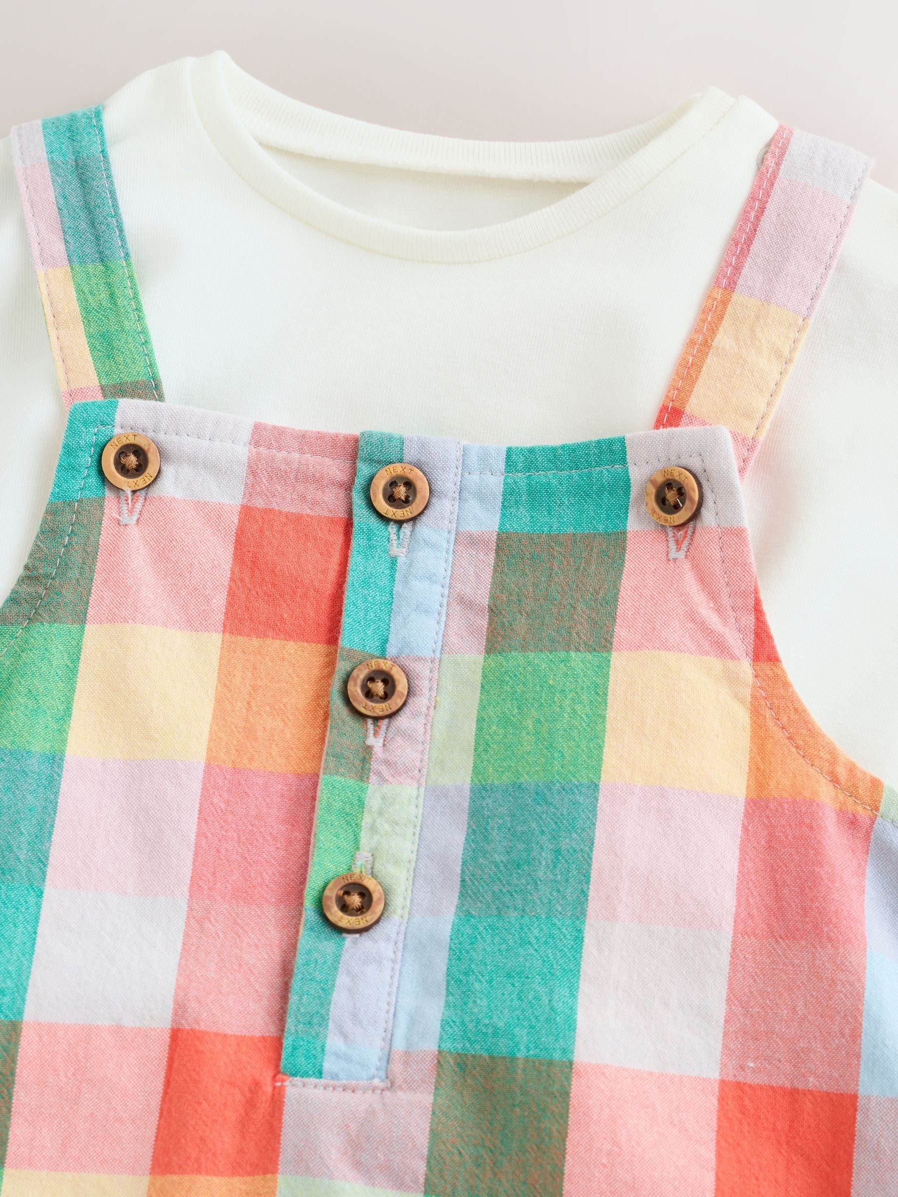 Bright Multi Colour Check Woven Dungaree and Bodysuit Set (0mths-2yrs)