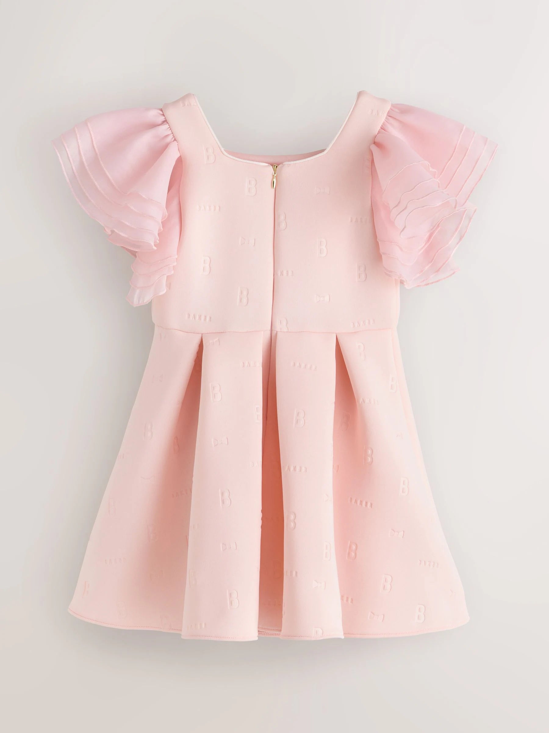 Baker by Ted Baker Pink Organza Frill Sleeve Embossed Scuba Dress