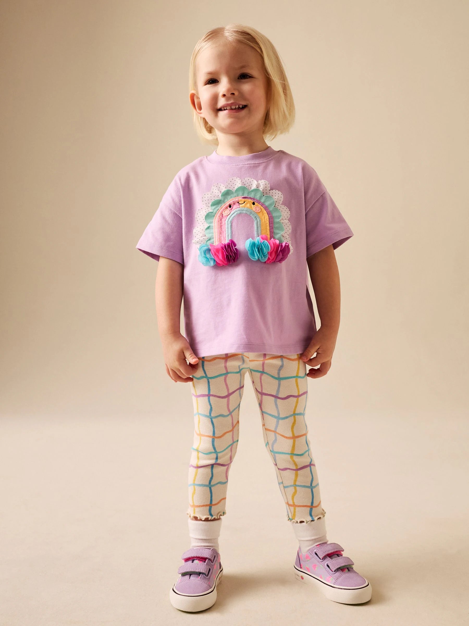 Lilac Purple Rainbow Short Sleeve Top and Leggings Set (3mths-7yrs)
