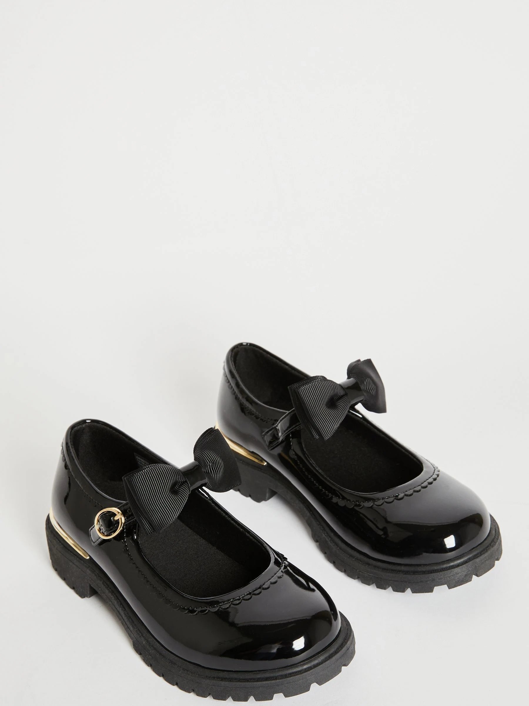 Lipsy Black Standard Fit (F) Metal Clip Patent Bow Strap School Shoes