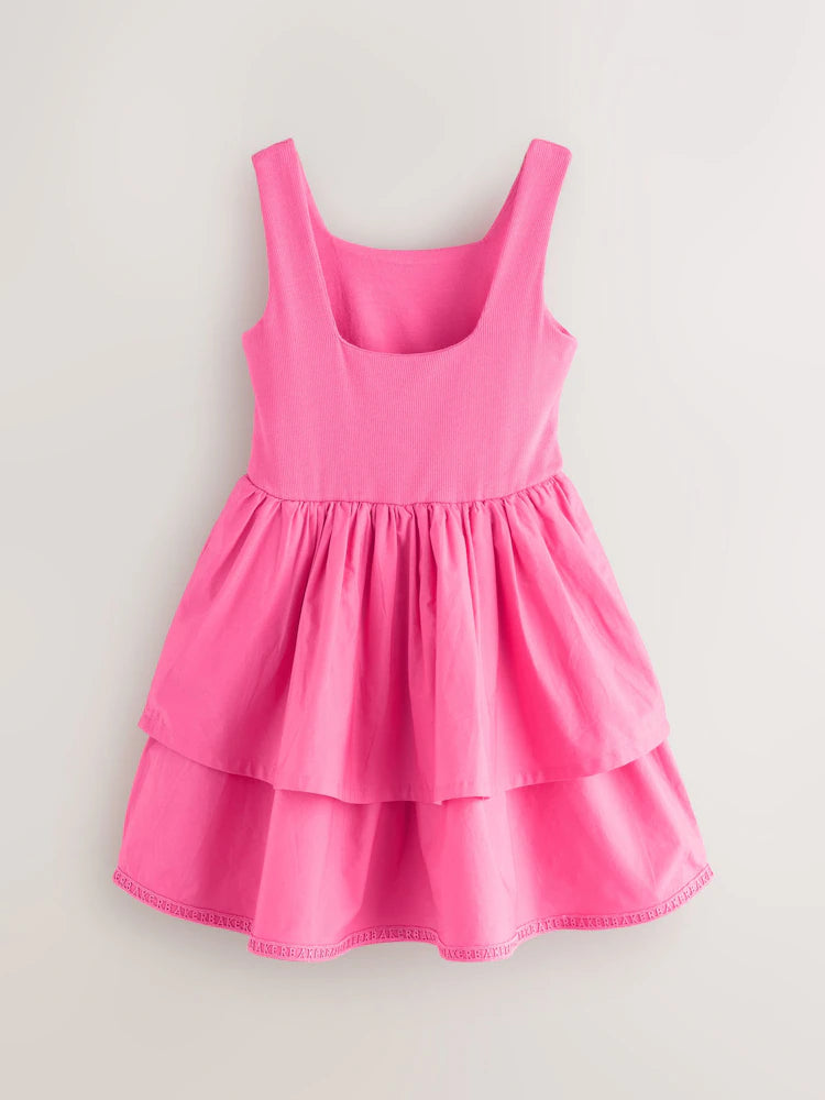 Baker by Ted Baker Pink Waisted Double Layer Skirted Dress