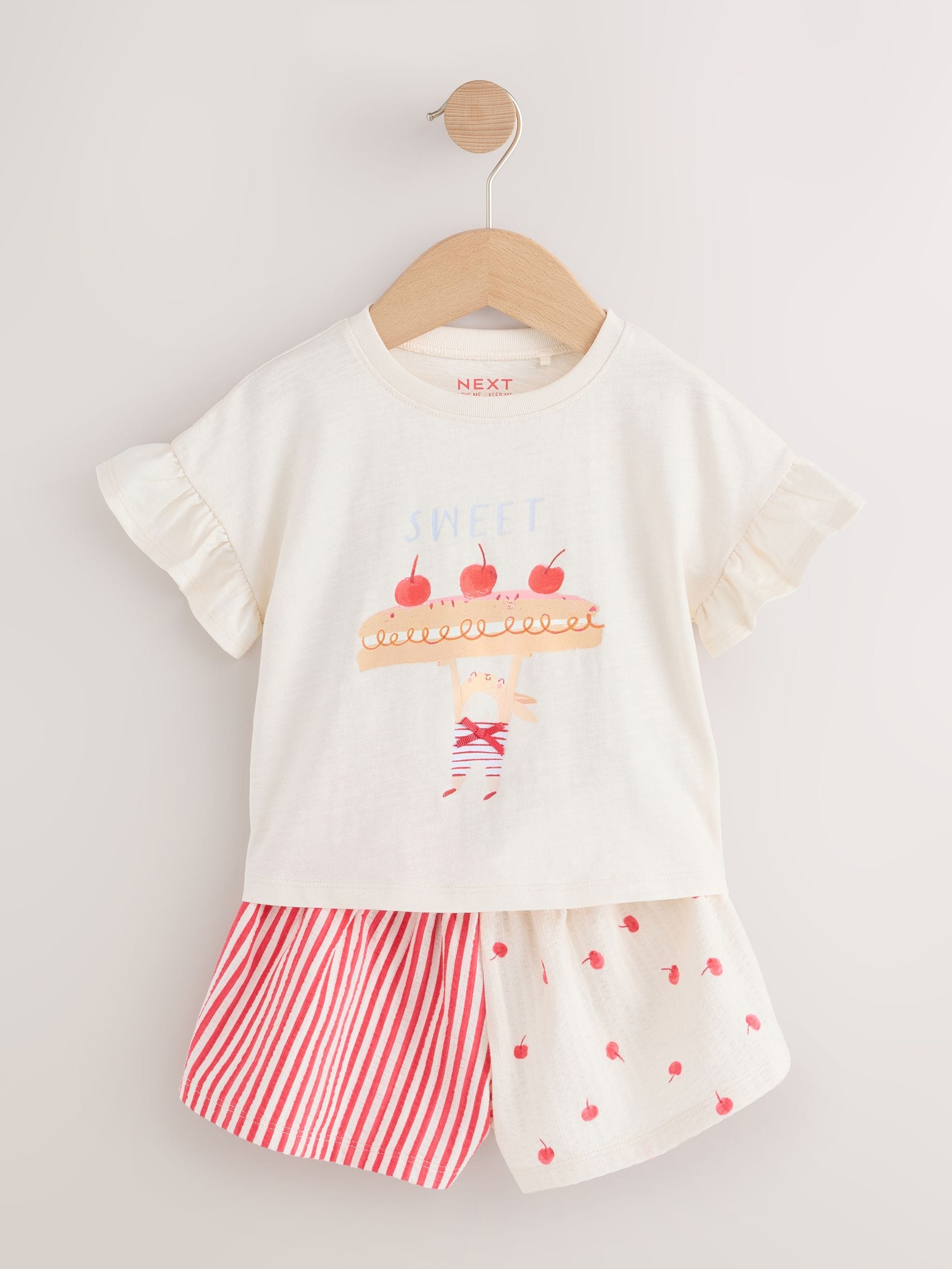 Ecru White Bunny Cherry Short Sleeve T-Shirt and Shorts Set (3mths-7yrs)
