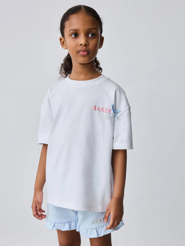 Baker by Ted Baker 2 Piece Oversized Back Graphic T-Shirt & Frill Short Set