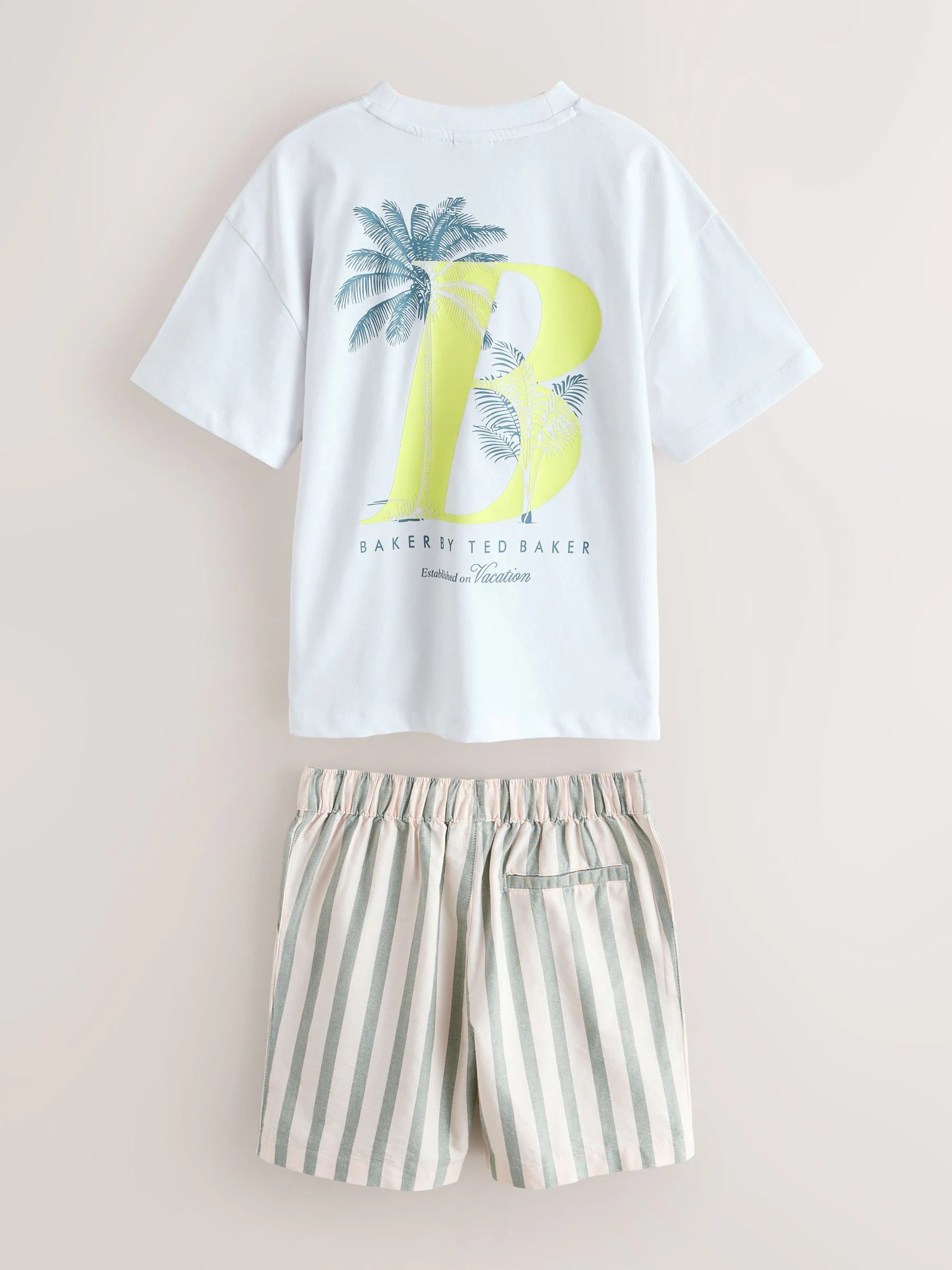 Baker by Ted Baker Graphic White T-Shirt and Stripe Shorts Set
