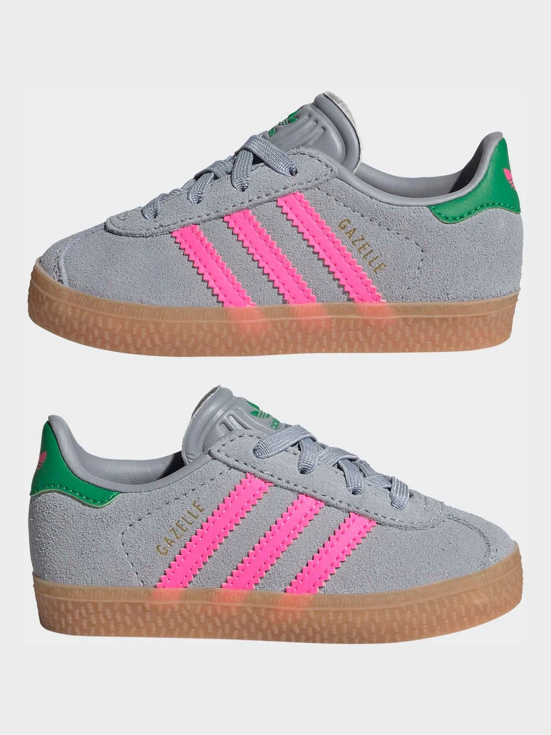 adidas Originals Grey/Pink Gazelle Comfort Closure Elastic Laces Infant Trainers