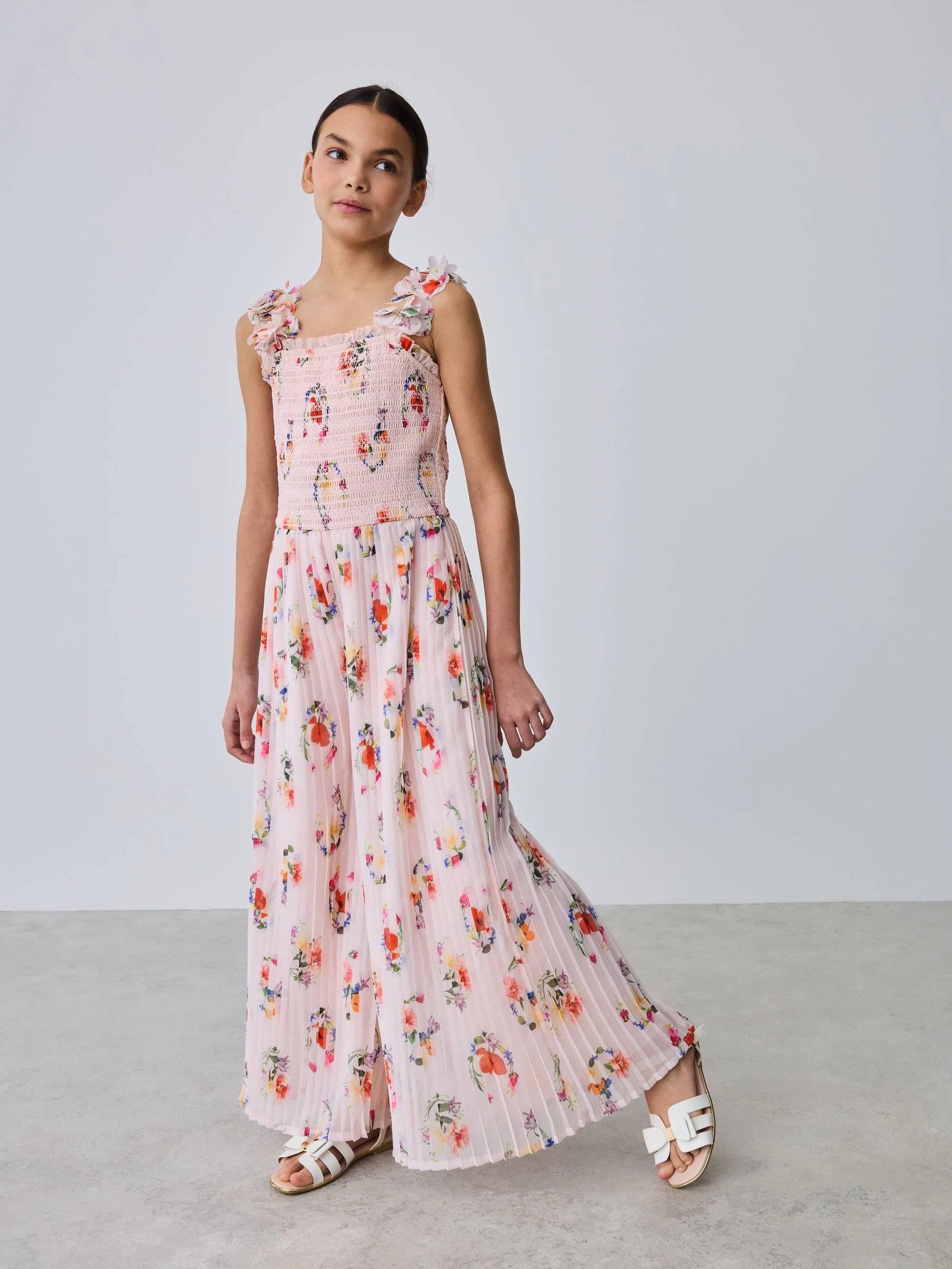 Baker by Ted Baker 3D Floral Strappy Pleated Wide Leg Jumpsuit
