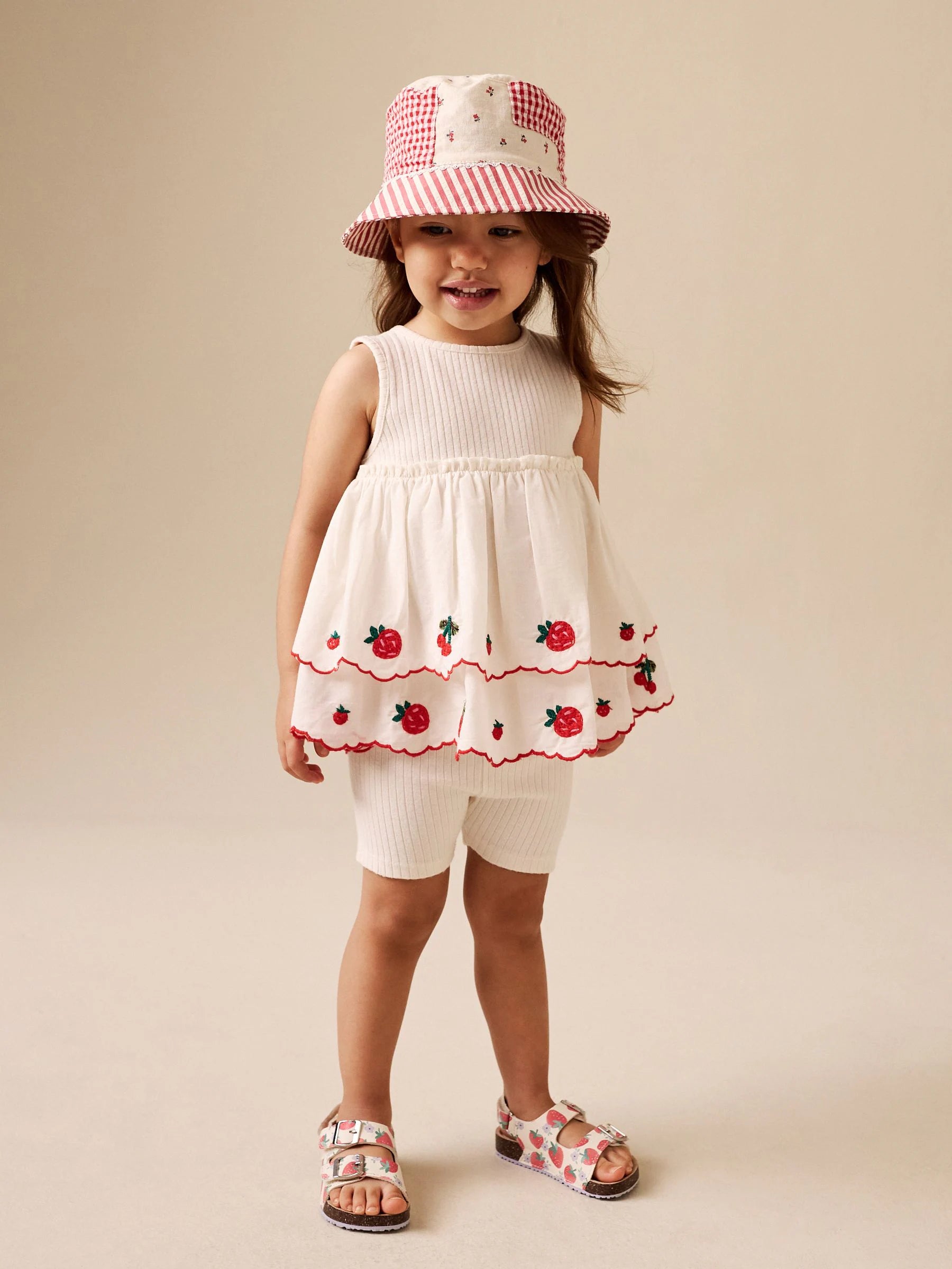 Ecru Berry Embroidery Broderie Peplum Vest and Cycle Shorts Set (3mths-8yrs)