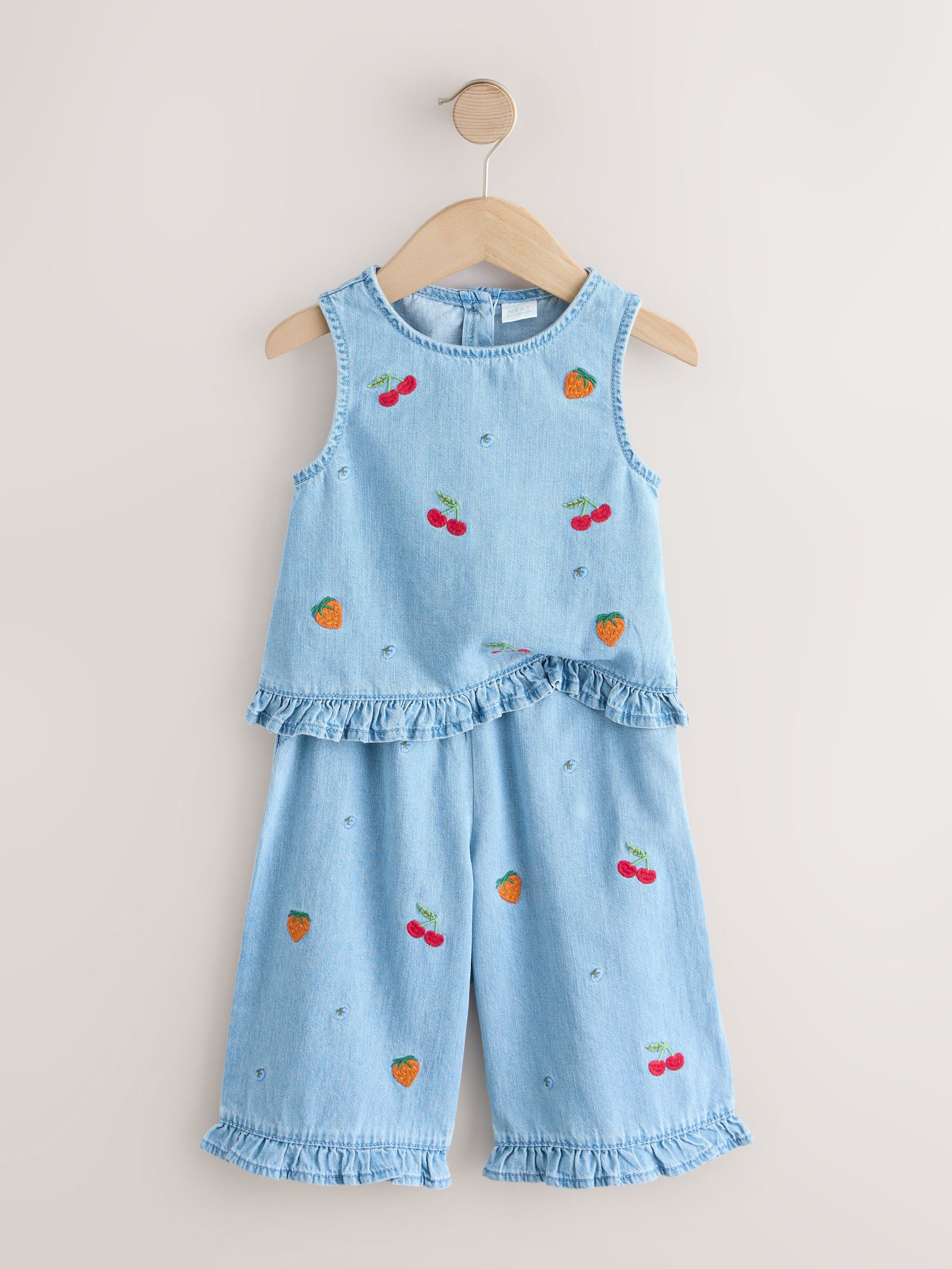 Fruit Embroidered Denim Top & Trousers Set (3mths-7yrs)
