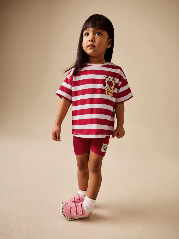 Red Pink Stripe Disney Chip and Dale Shorts Set (3mths-7yrs)