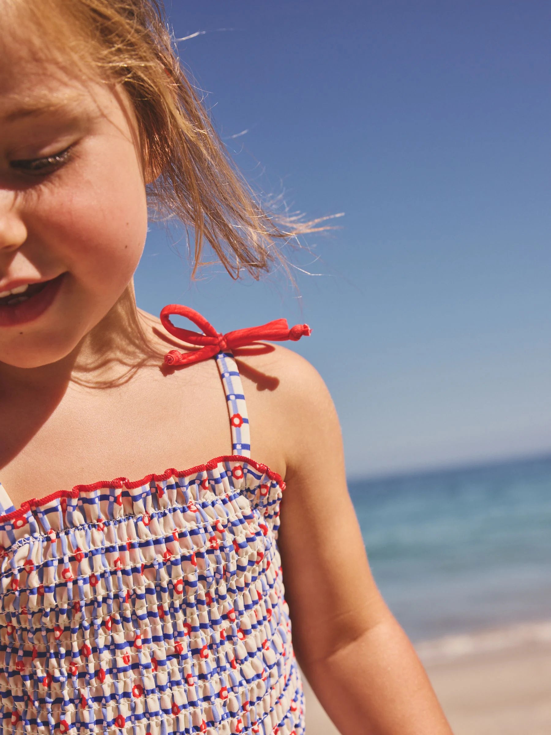 Red/Blue Check Shirred Swimsuit (3mths-10yrs)