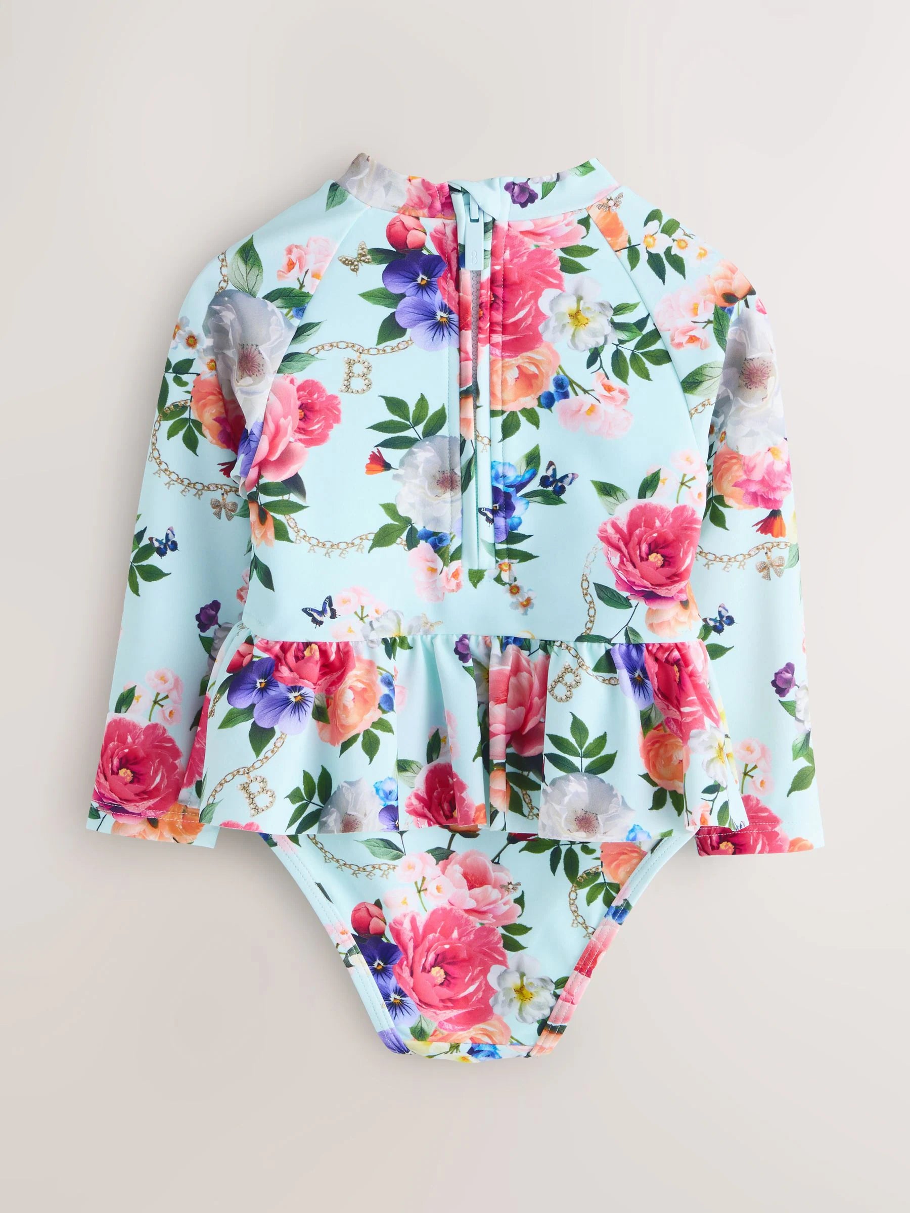 Baker by Ted Baker Mint Green Long Sleeve Peplum Frill Swimsuit