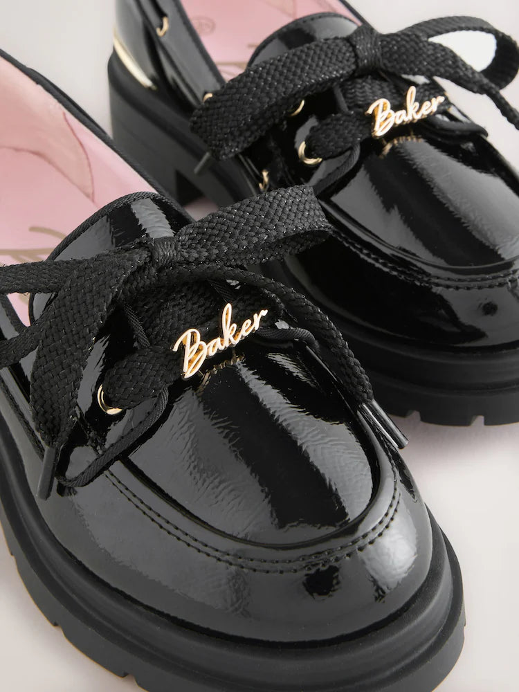 Baker by Ted Baker Back to School Patent Chunky Boat Shoe Black Loafers