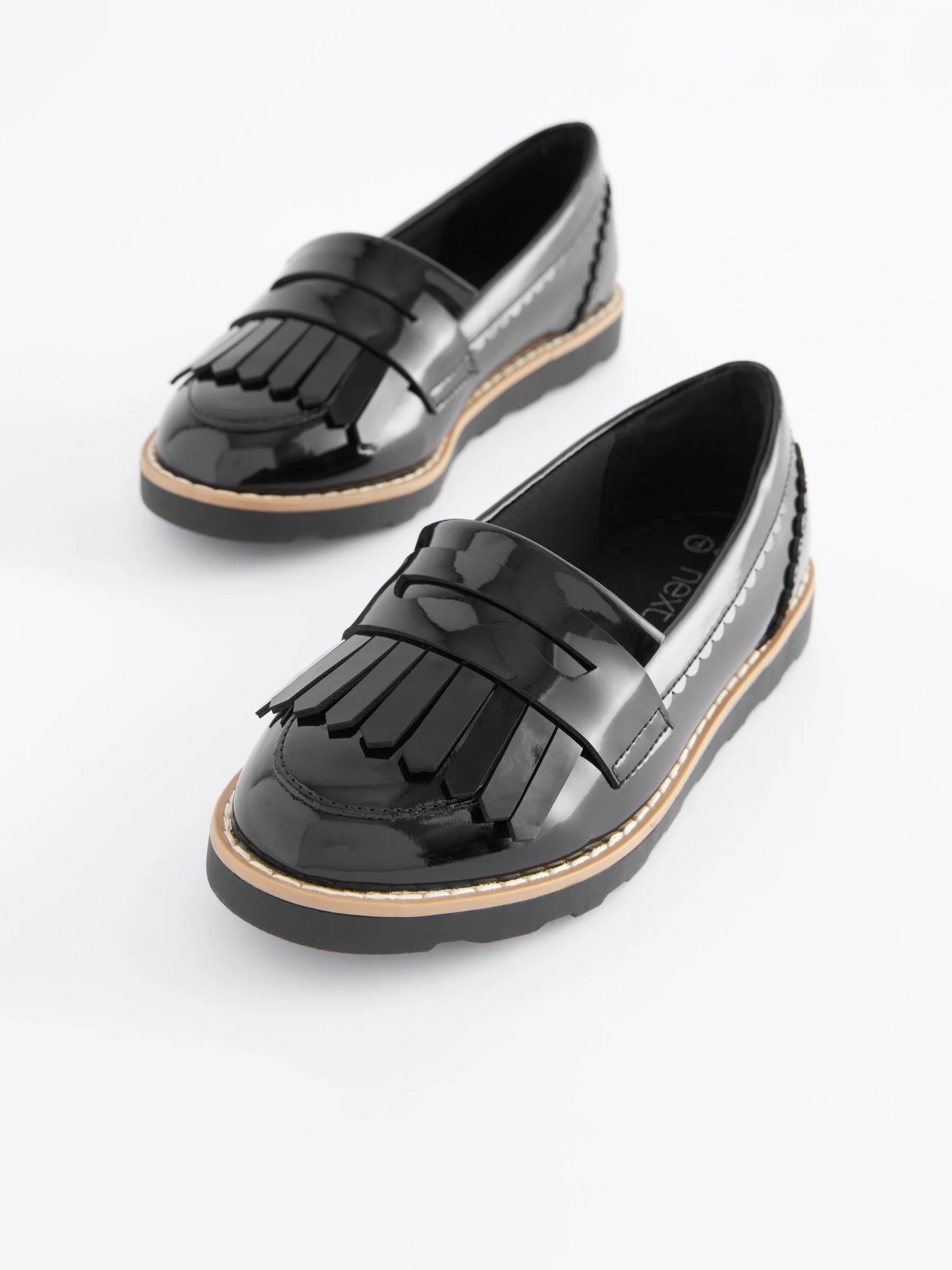 Black Patent Standard Fit (F) School Tassel Loafers