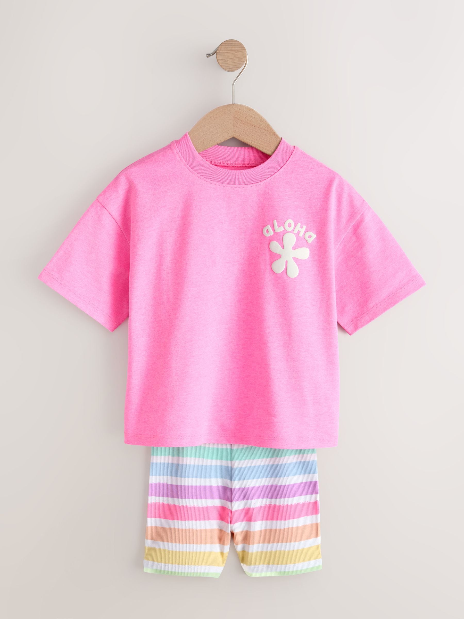 Pink/Cream Top & Cycle Shorts Set 2 Pack (3mths-7yrs)