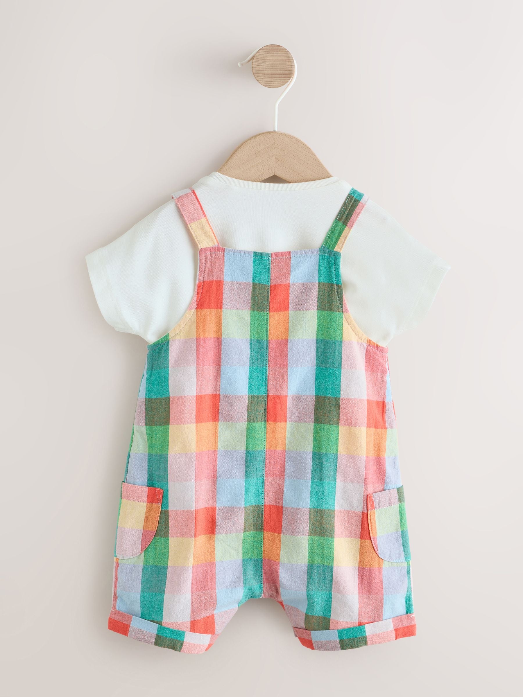Bright Multi Colour Check Woven Dungaree and Bodysuit Set (0mths-2yrs)