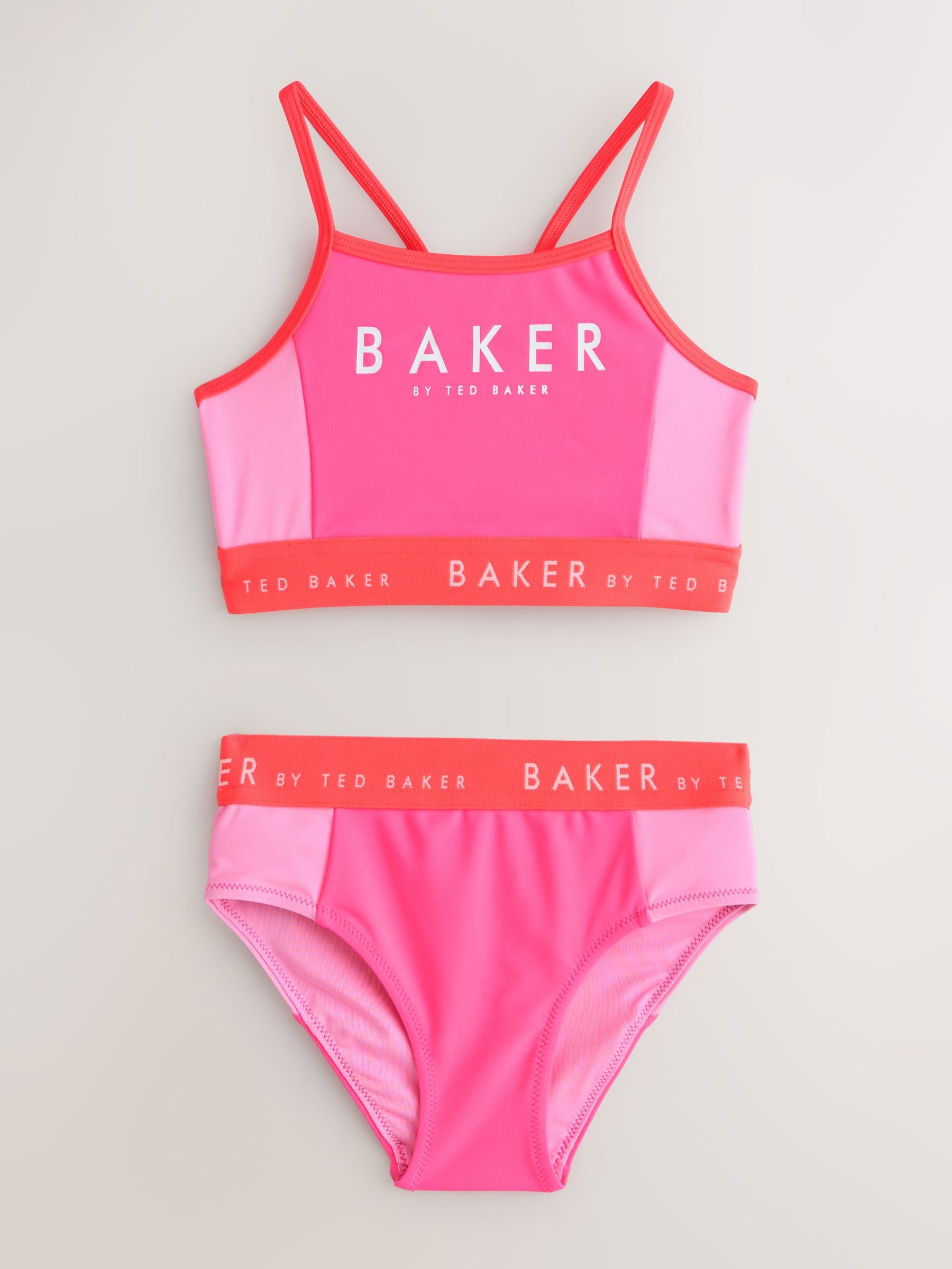 Baker by Ted Baker 3 Piece Pink Colour Block Rash Vest and Bikini Set