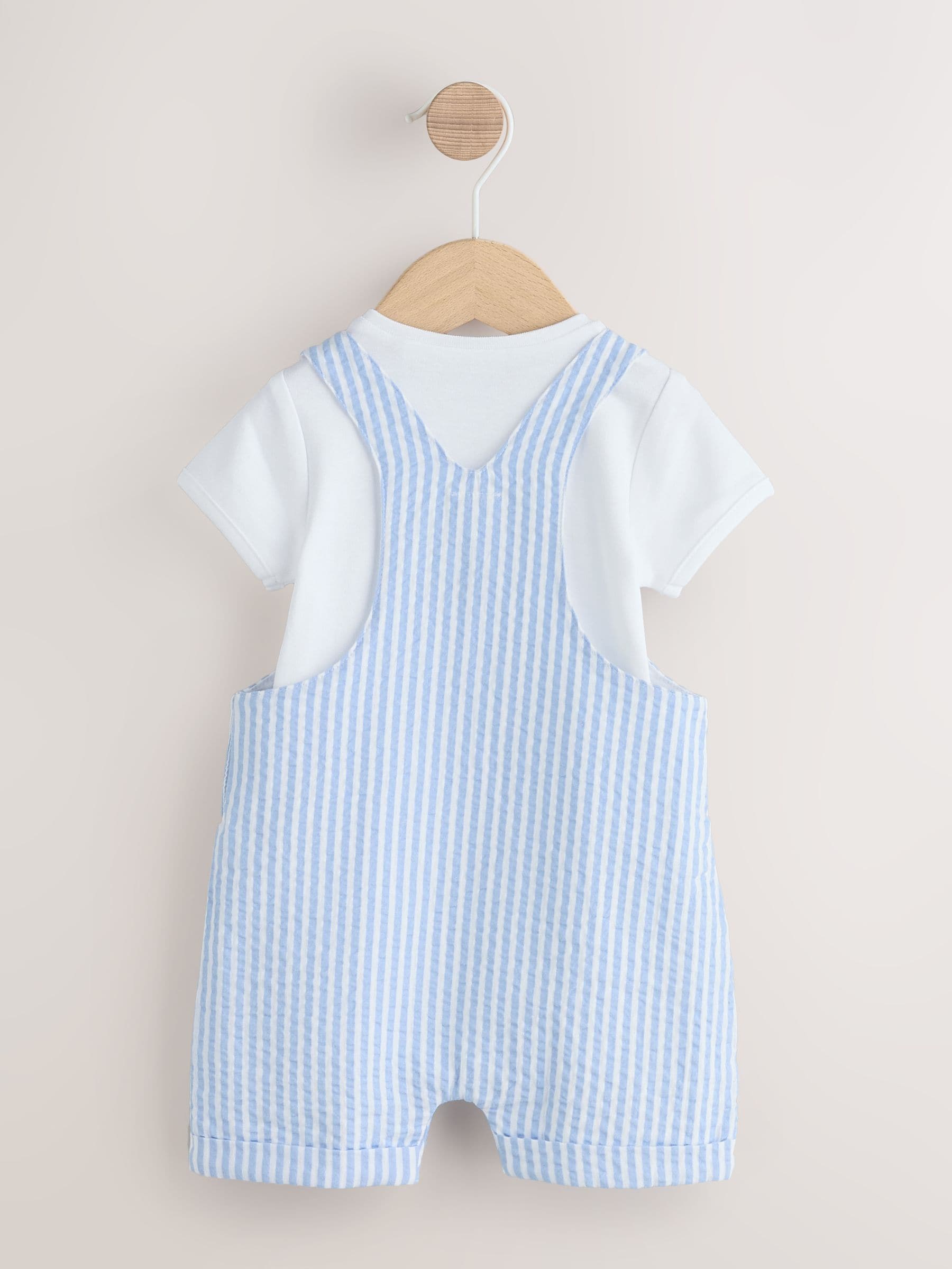 Blue Stripe Woven Dungaree and Bodysuit Baby Set (0mths-2yrs)