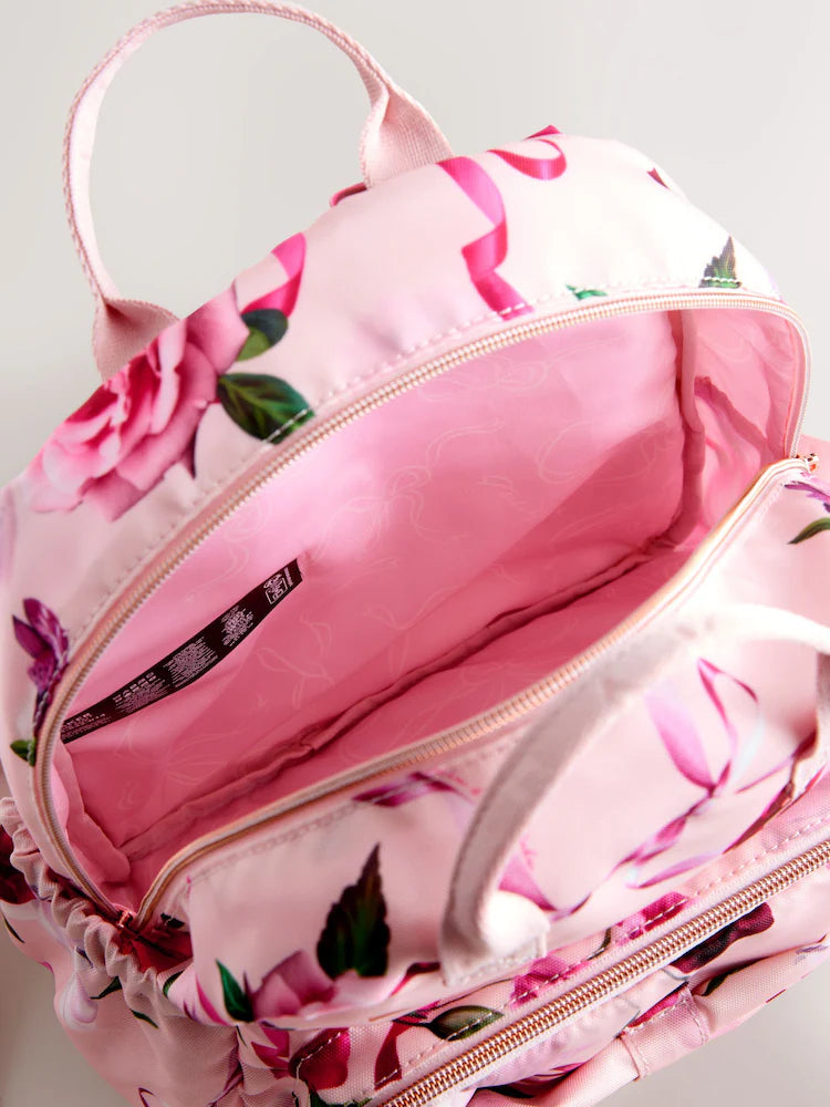 Baker by Ted Baker Girls Pink Back to School Floral Print Bow Backpack