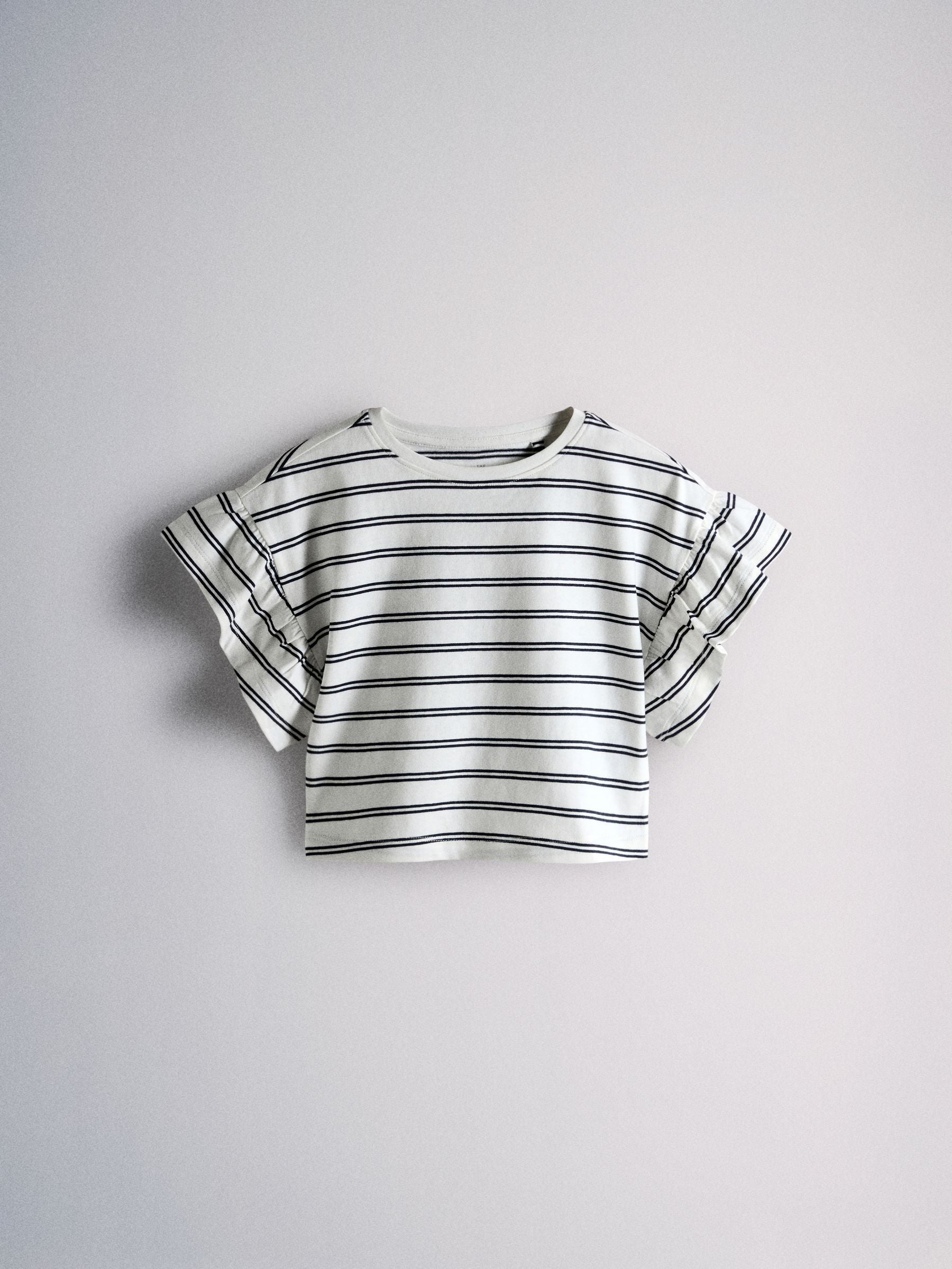 The Set 4 Pack Frill Sleeve Cotton T-Shirts Navy Blue/Ecru/Stripe