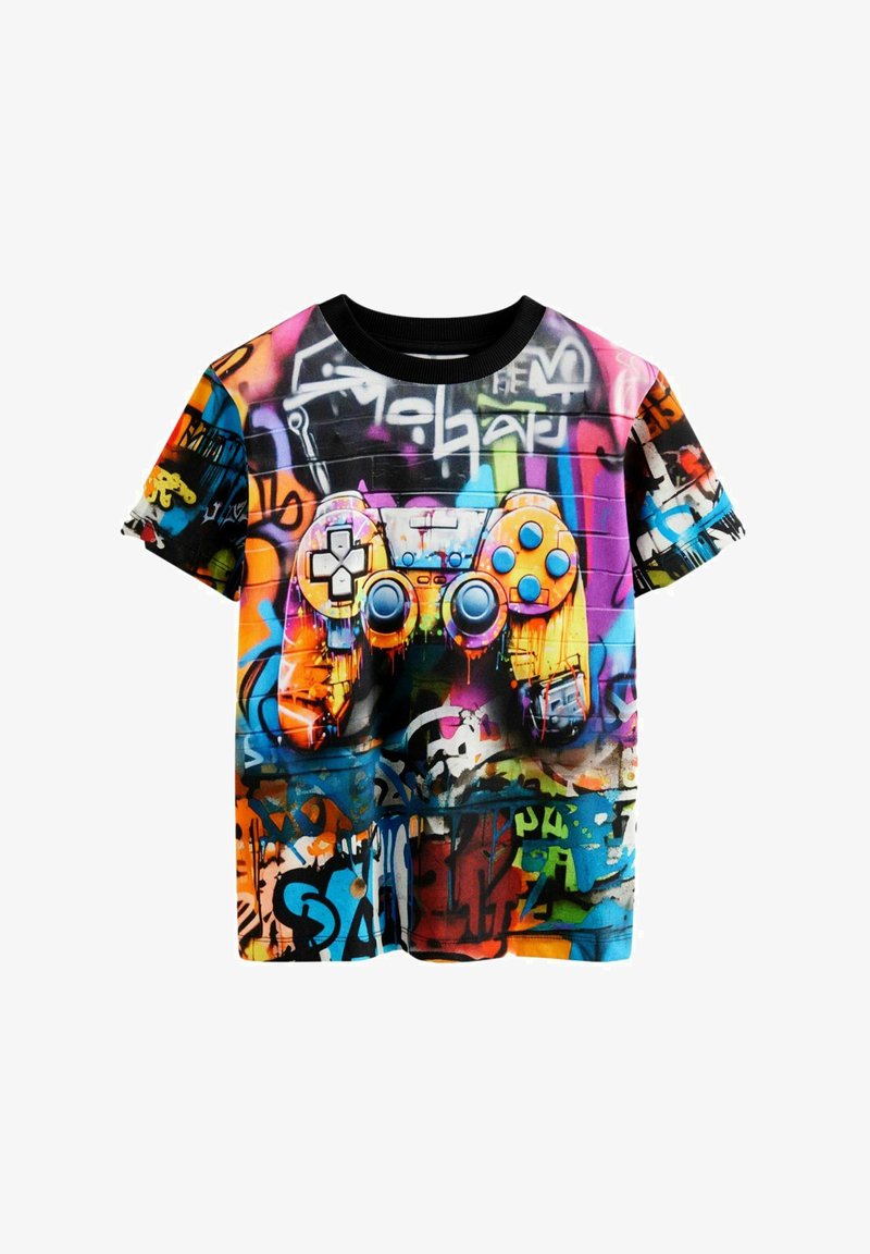 Next ALL OVER PRINT SHORT SLEEVE T-SHIRT STANDARD - Print T-shirt - black graffiti controller
