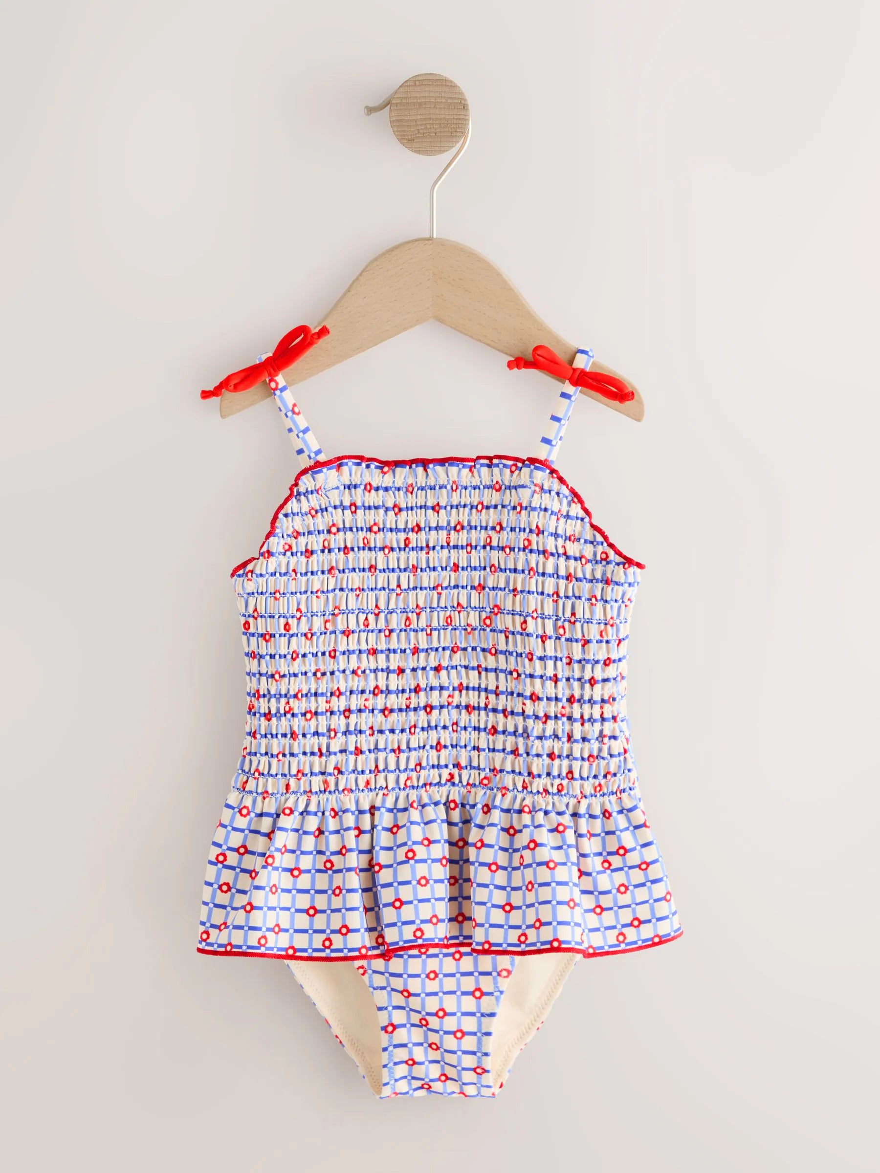 Red/Blue Check Shirred Swimsuit (3mths-10yrs)