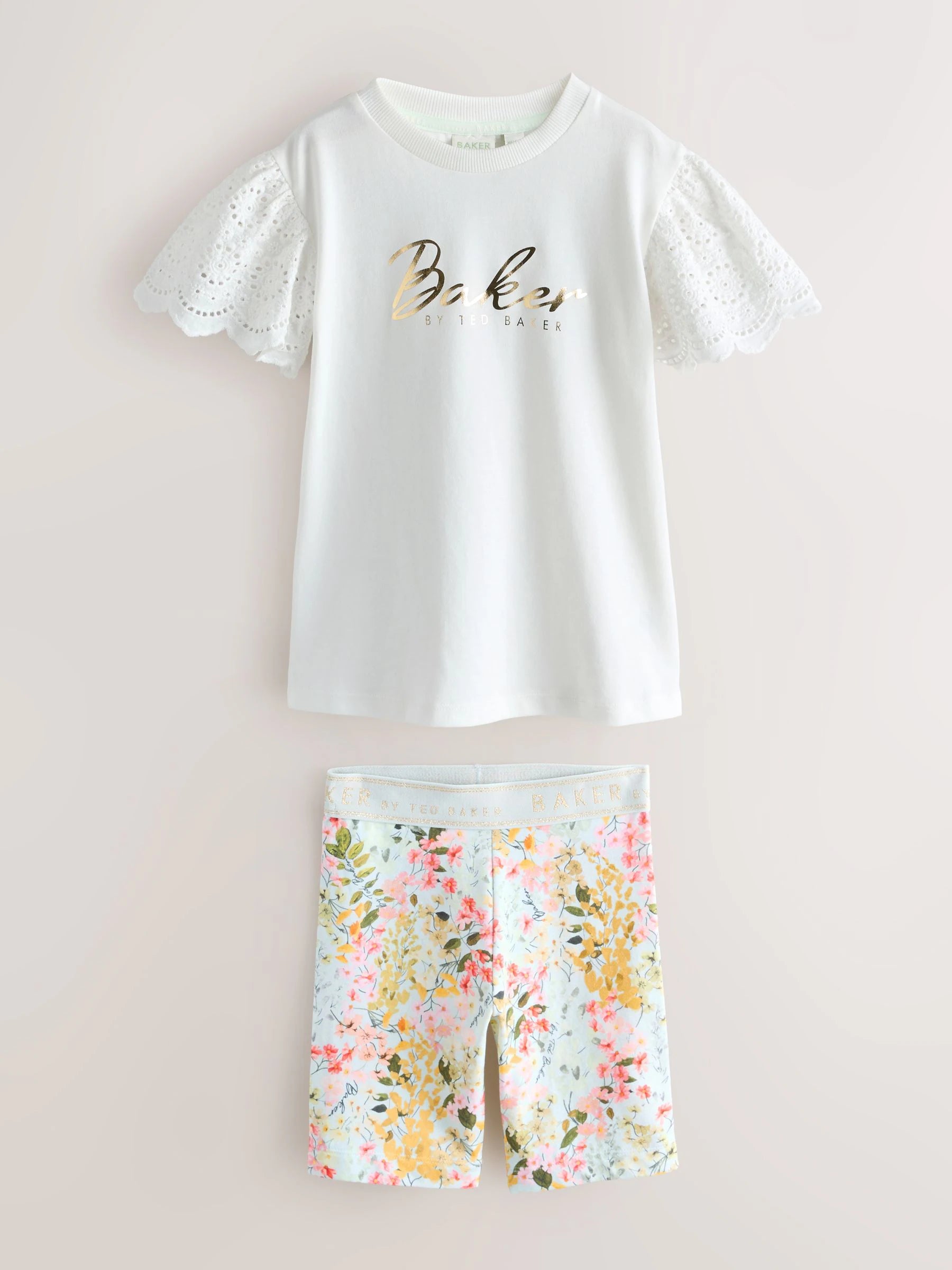 Baker by Ted Baker Broderie Sleeve T-Shirt & Floral Cycle Short 2 Piece Set