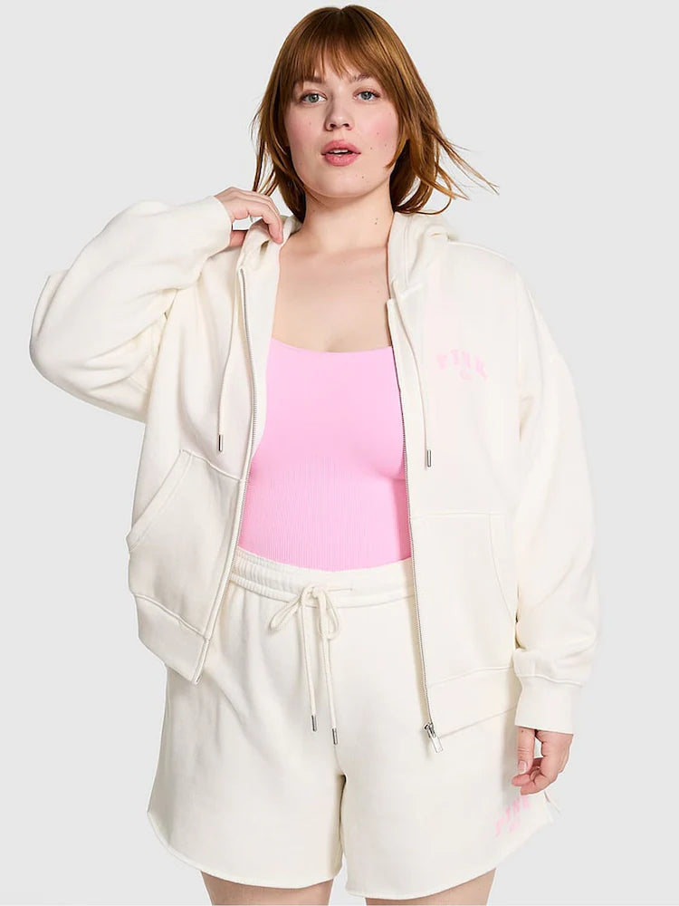 Victoria's Secret PINK Winter White Full Zip Fleece Hoodie