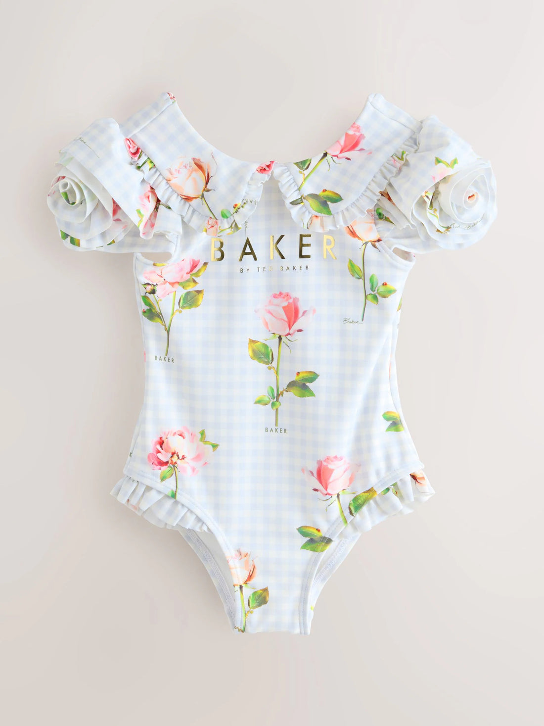Baker by Ted Baker Gingham Print Puff Sleeve Swimsuit