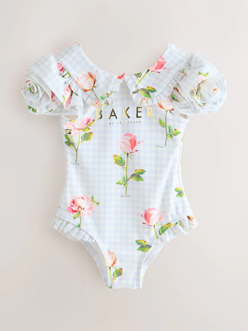 Baker by Ted Baker Gingham Print Puff Sleeve Swimsuit