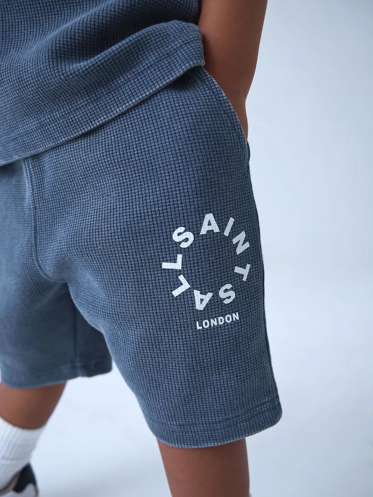 smALLSAINTS Blue Tierra Waffle Polo Shirt and Shorts Set