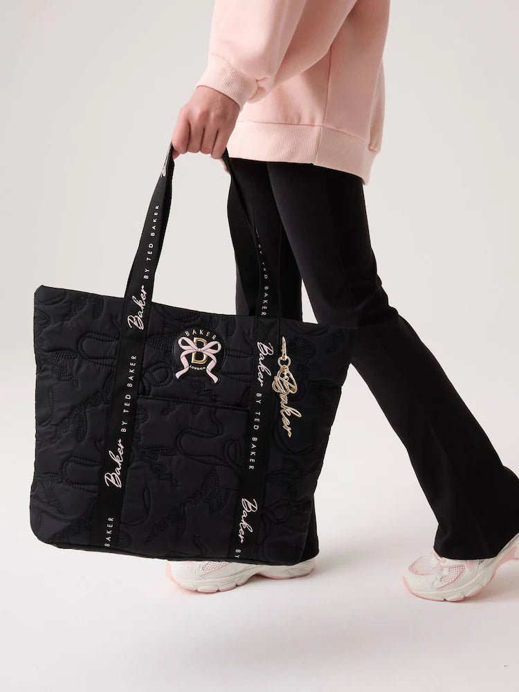 Baker by Ted Baker Black Back to School Childrens Quilted Bow Tote Bag