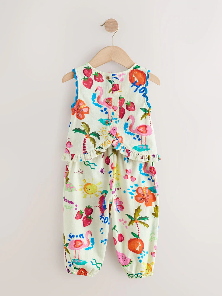 Bright Summer Tropical Print Top & Cuffed Trousers Set (3mths-7yrs)