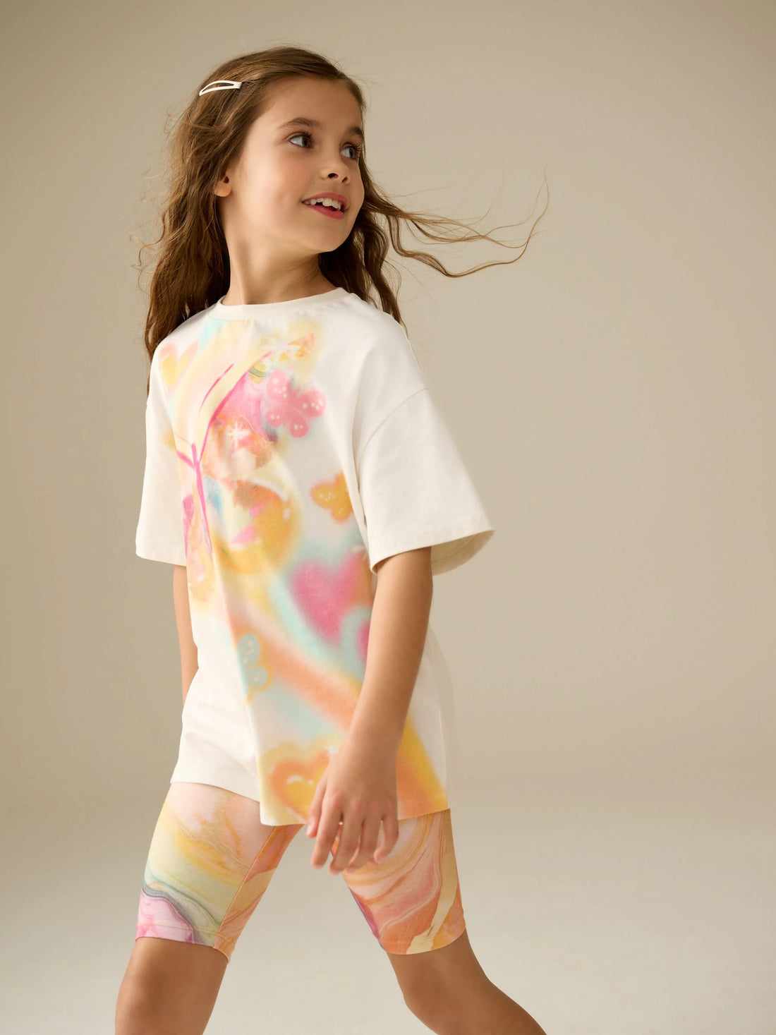 Ecru Butterfly Oversized T-Shirt Cycle Top and Shorts Set (3-16yrs)