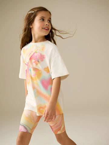 Ecru Butterfly Oversized T-Shirt Cycle Top and Shorts Set (3-16yrs)