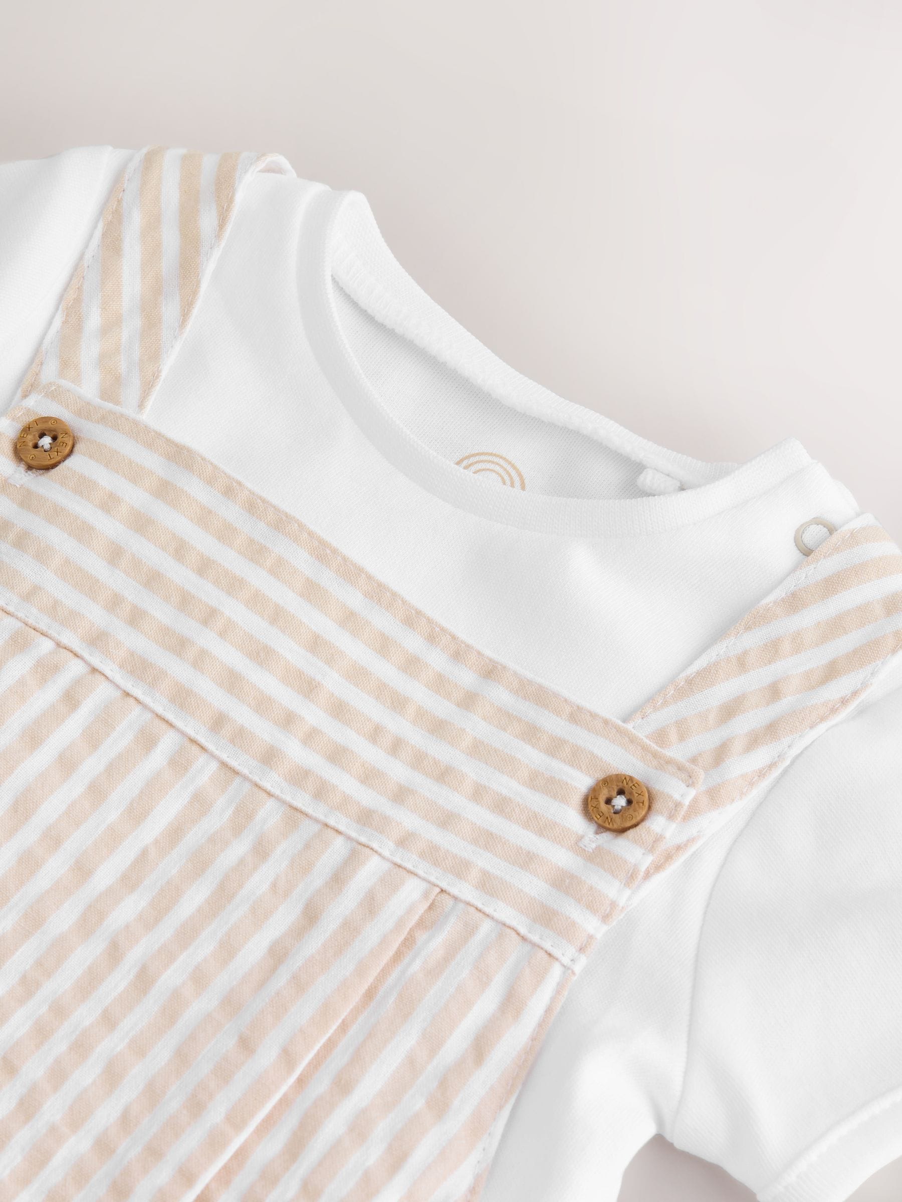 Neutral Stripe Woven Dungaree and Bodysuit Baby Set (0mths-2yrs)