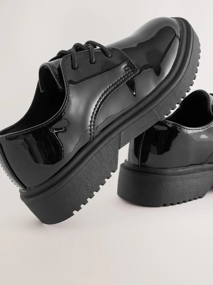 Black Patent Standard Fit (F) School Chunky Lace-Up Shoes