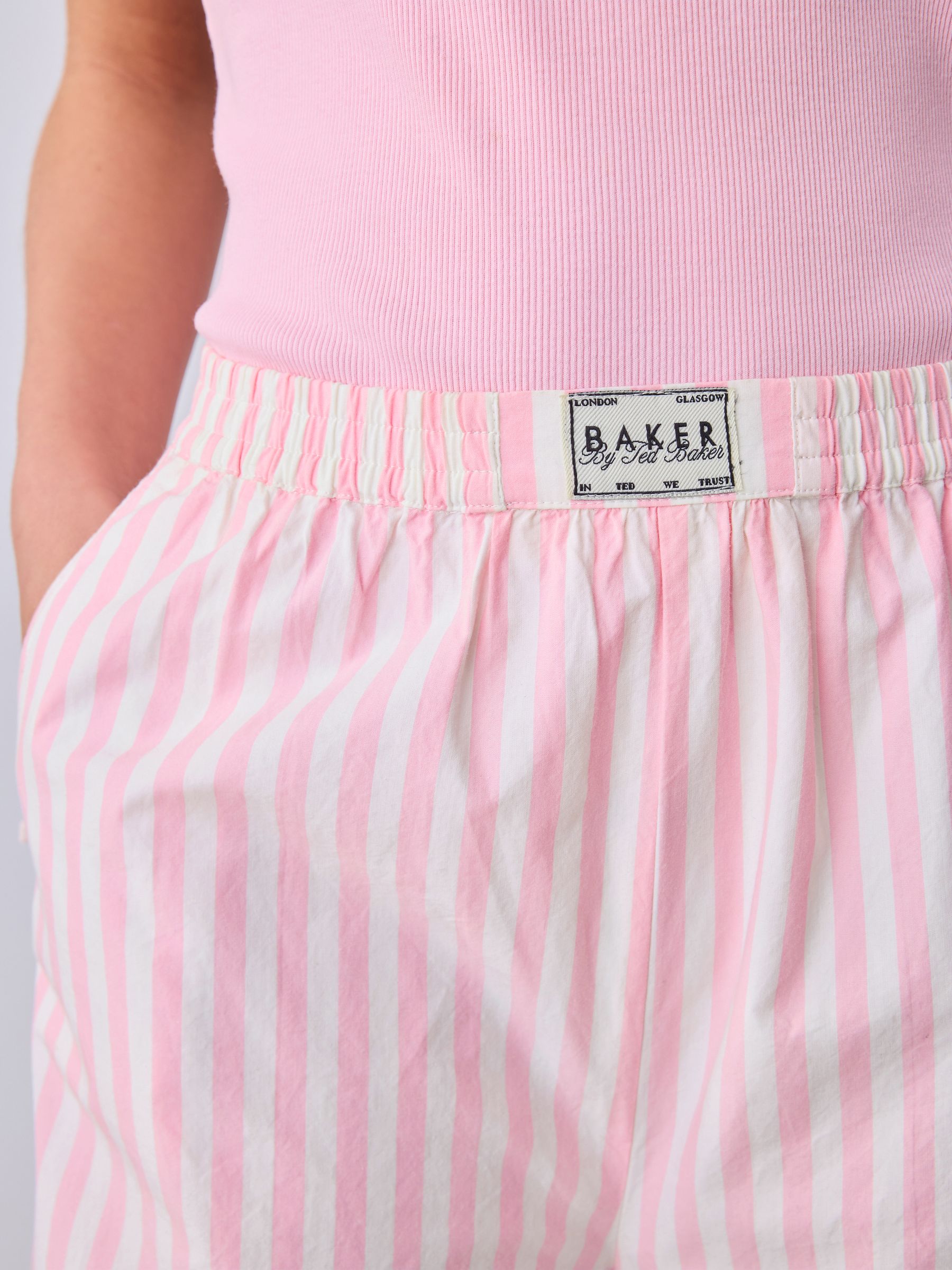Baker by Ted Baker 2 Piece Pink Ribbed T-Shirt & Pinstripe Trousers Set