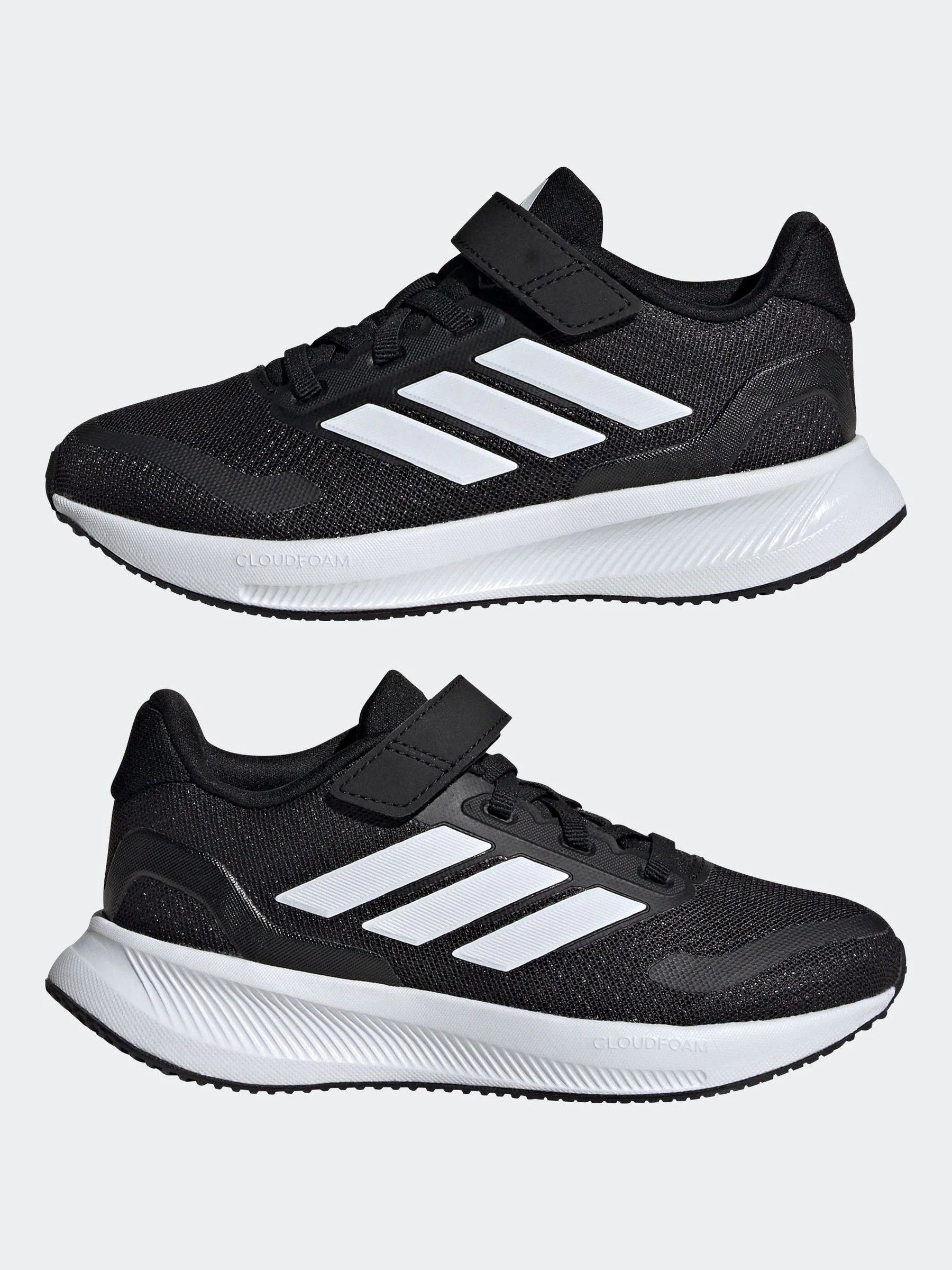 adidas Black/White Runfalcon 5 Elastic Lace Running Kids Trainers