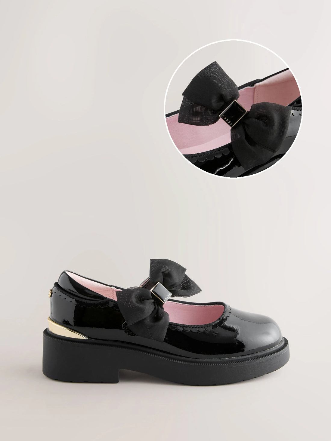 Baker by Ted Baker Back to School Organza Side Bow Mary Jane Black Shoes