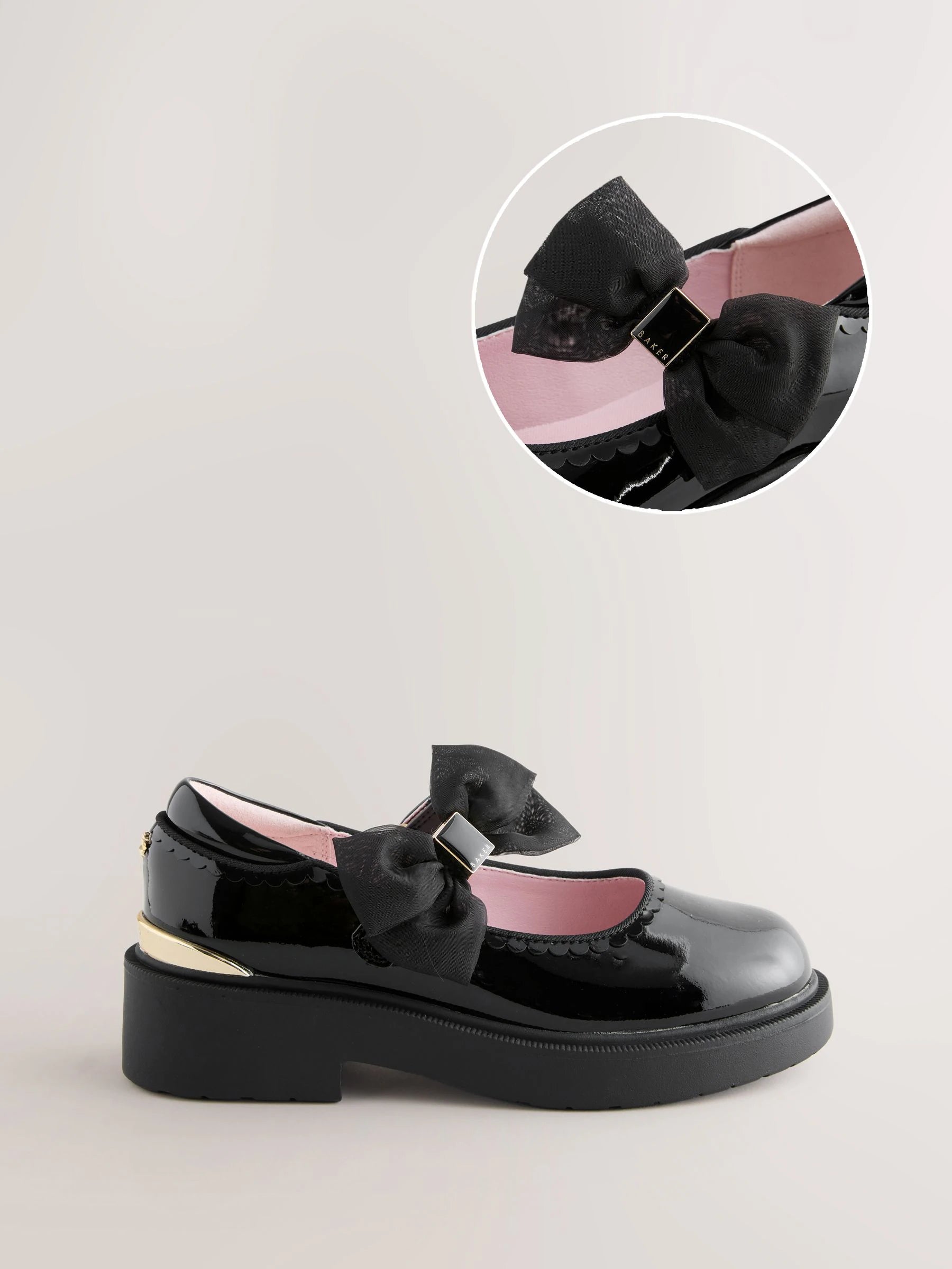 Baker by Ted Baker Back to School Organza Side Bow Mary Jane Black Shoes