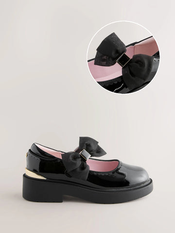 Baker by Ted Baker Back to School Organza Side Bow Mary Jane Black Shoes