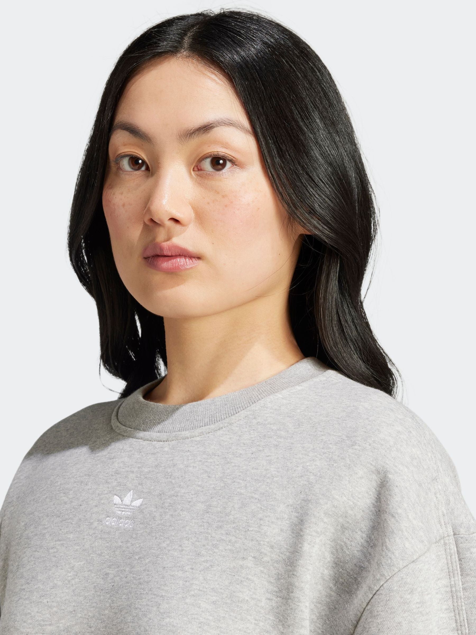 adidas Originals Grey Essentials Fleece Long Oversized Crew Neck Sweatshirt