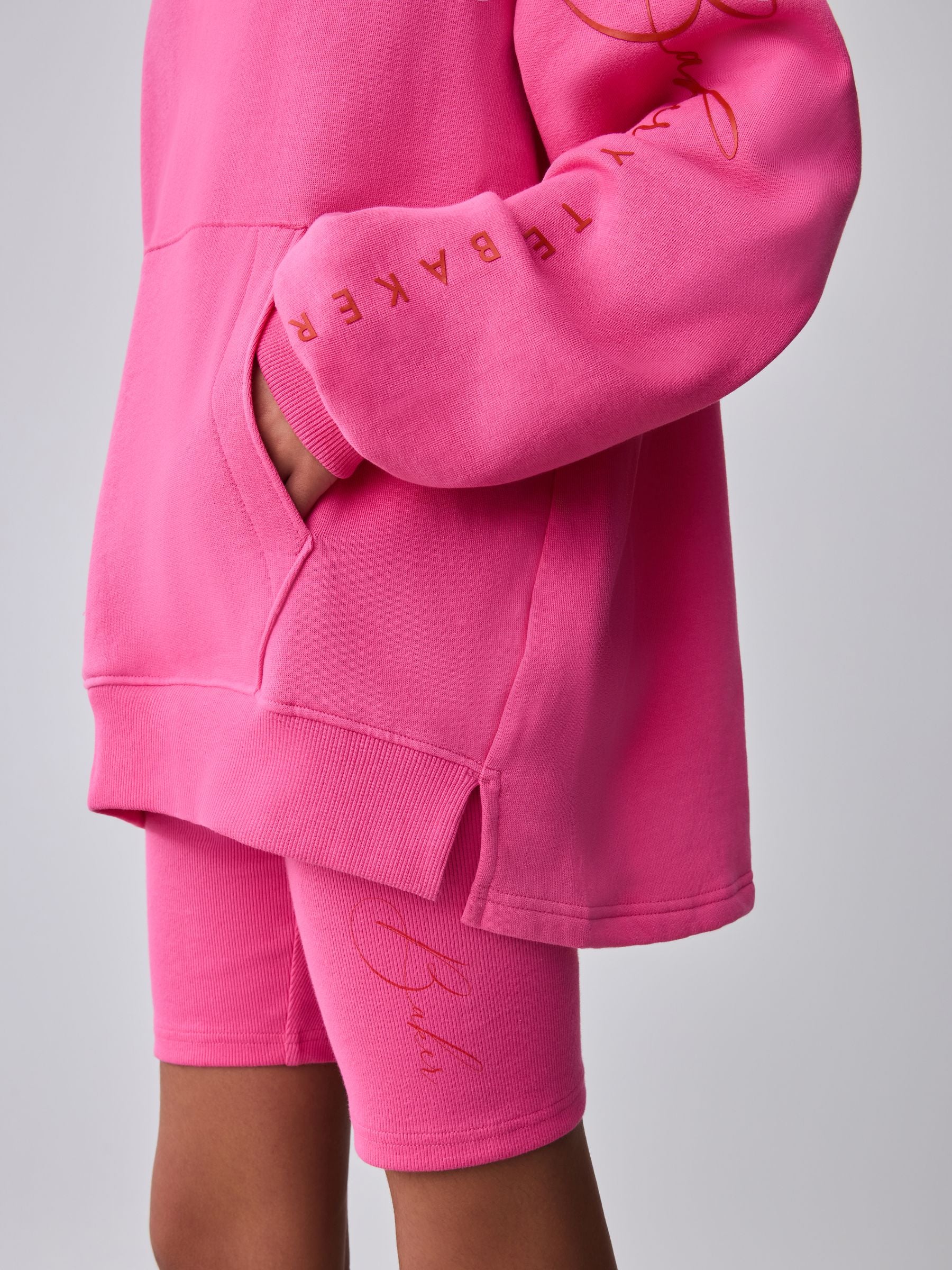 Baker by Ted Baker 2 Piece Oversized Script Pink Hoodie & Cycle Shorts Set