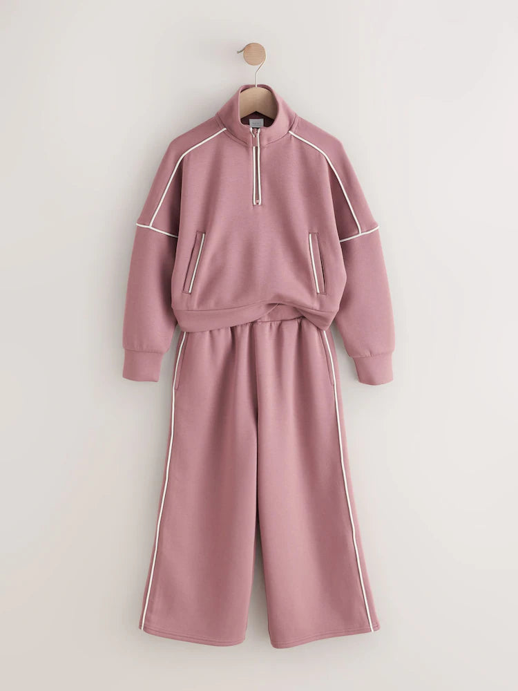 Rust Pink Supersoft Zip Neck Crew and Wide Leg Joggers Set (3-16yrs)
