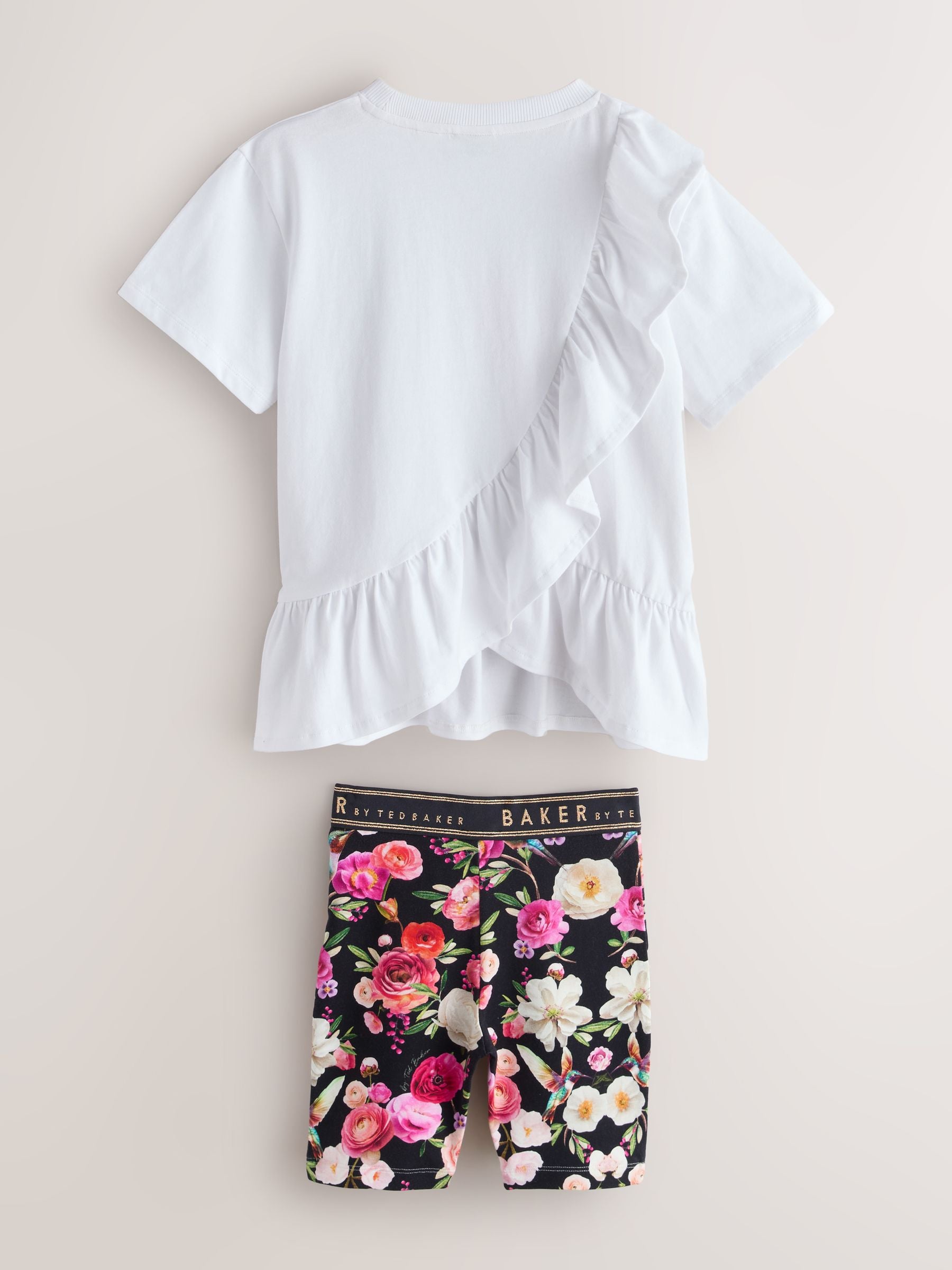Baker by Ted Baker 2 Piece Peplum Frill T-Shirt & Floral Cycling Short Set
