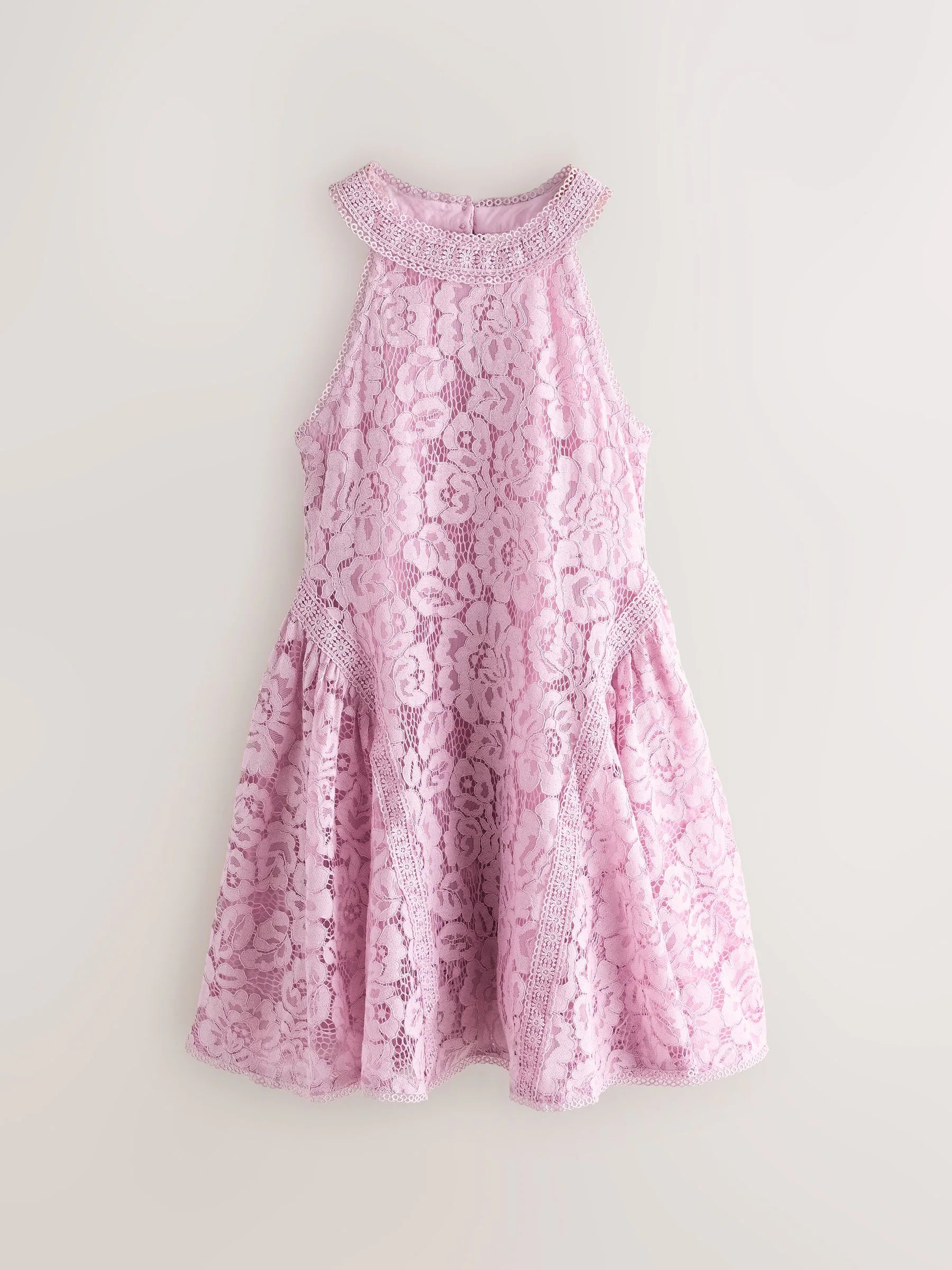 Baker by Ted Baker Dusky Pink Lace Halter Drop Waist Dress