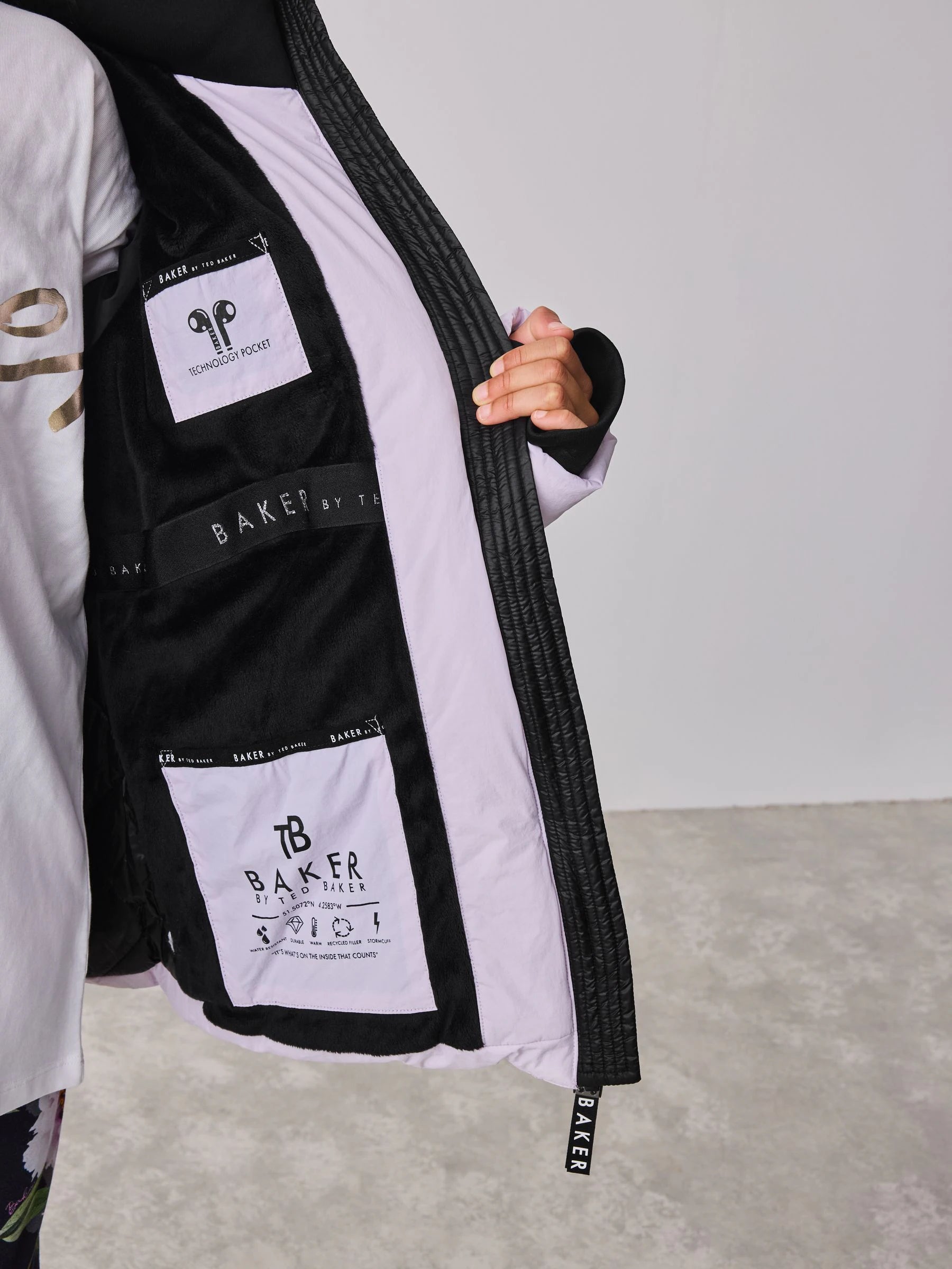 Baker by Ted Baker Shower Resistant Lilac Shirred Padded Coat