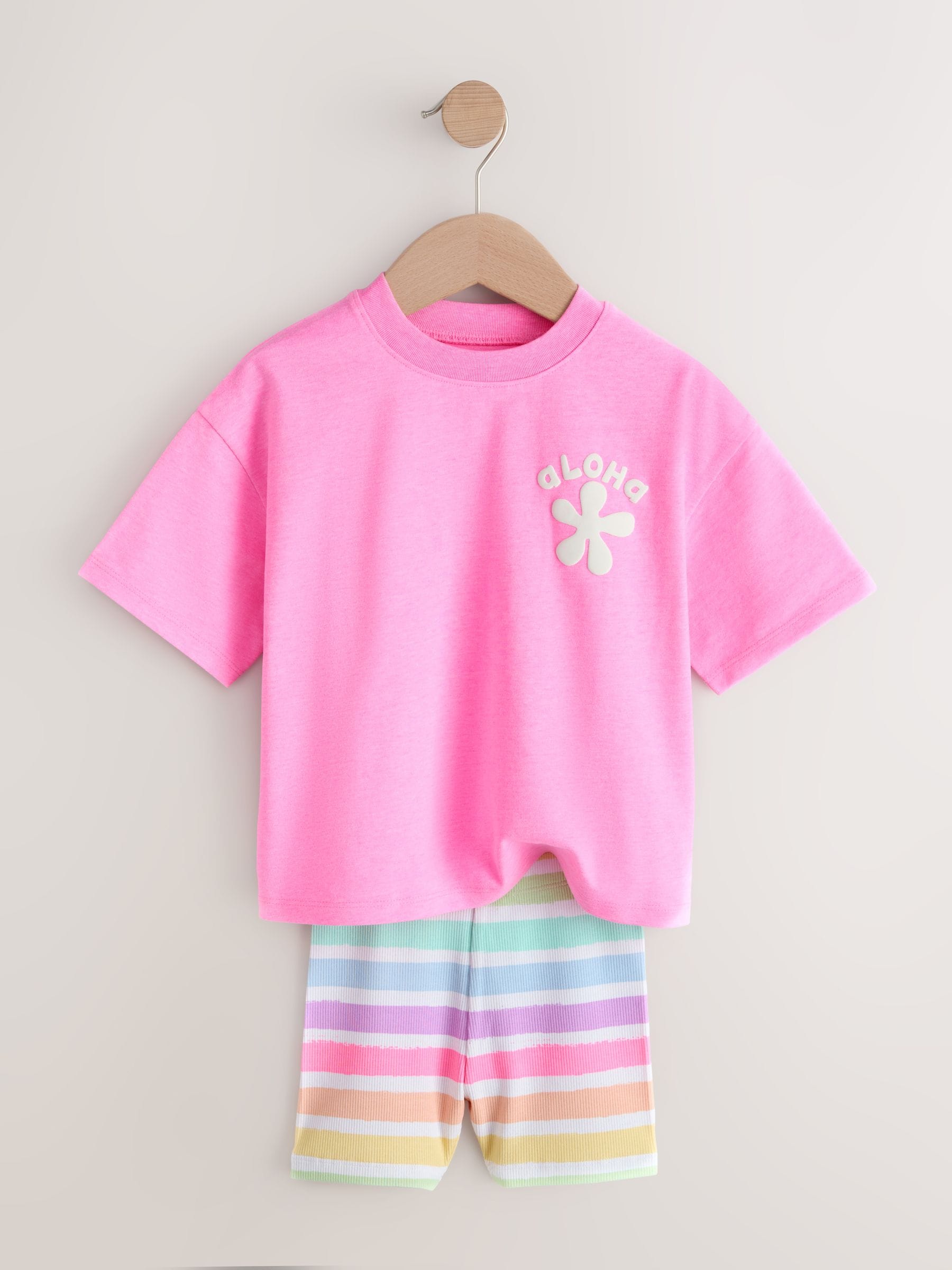 Pink/Cream Top & Cycle Shorts Set 2 Pack (3mths-7yrs)